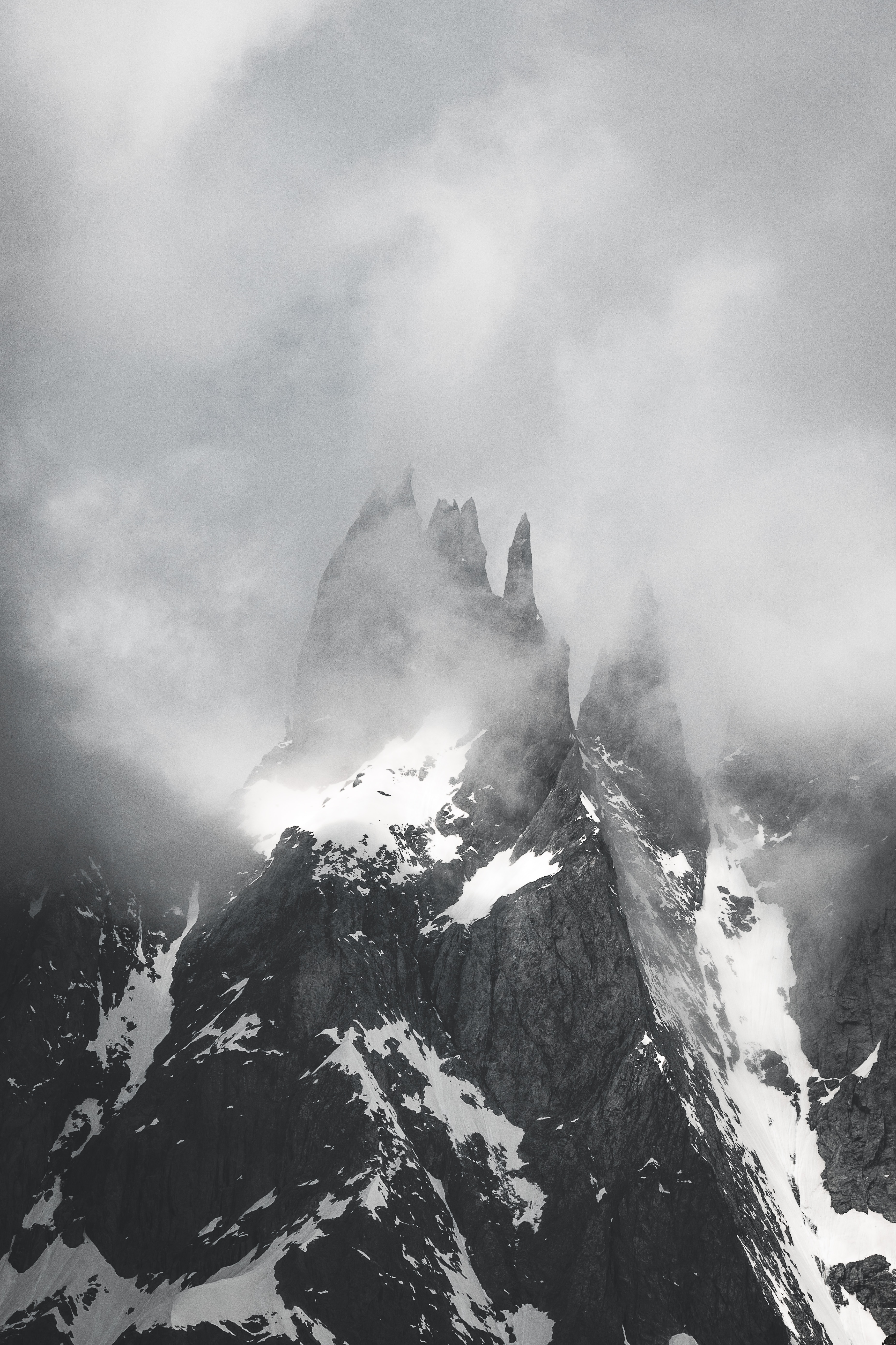 mountain, clouds, nature, snow, vertex, top Full HD