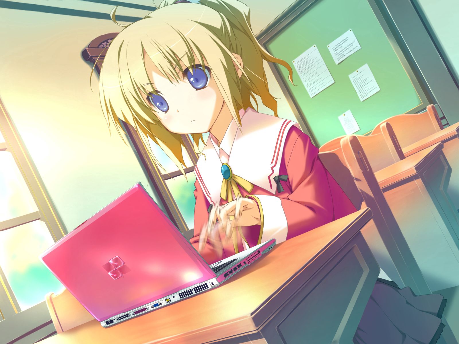 Mobile wallpaper laptop, notebook, anime, girl, blonde, class
