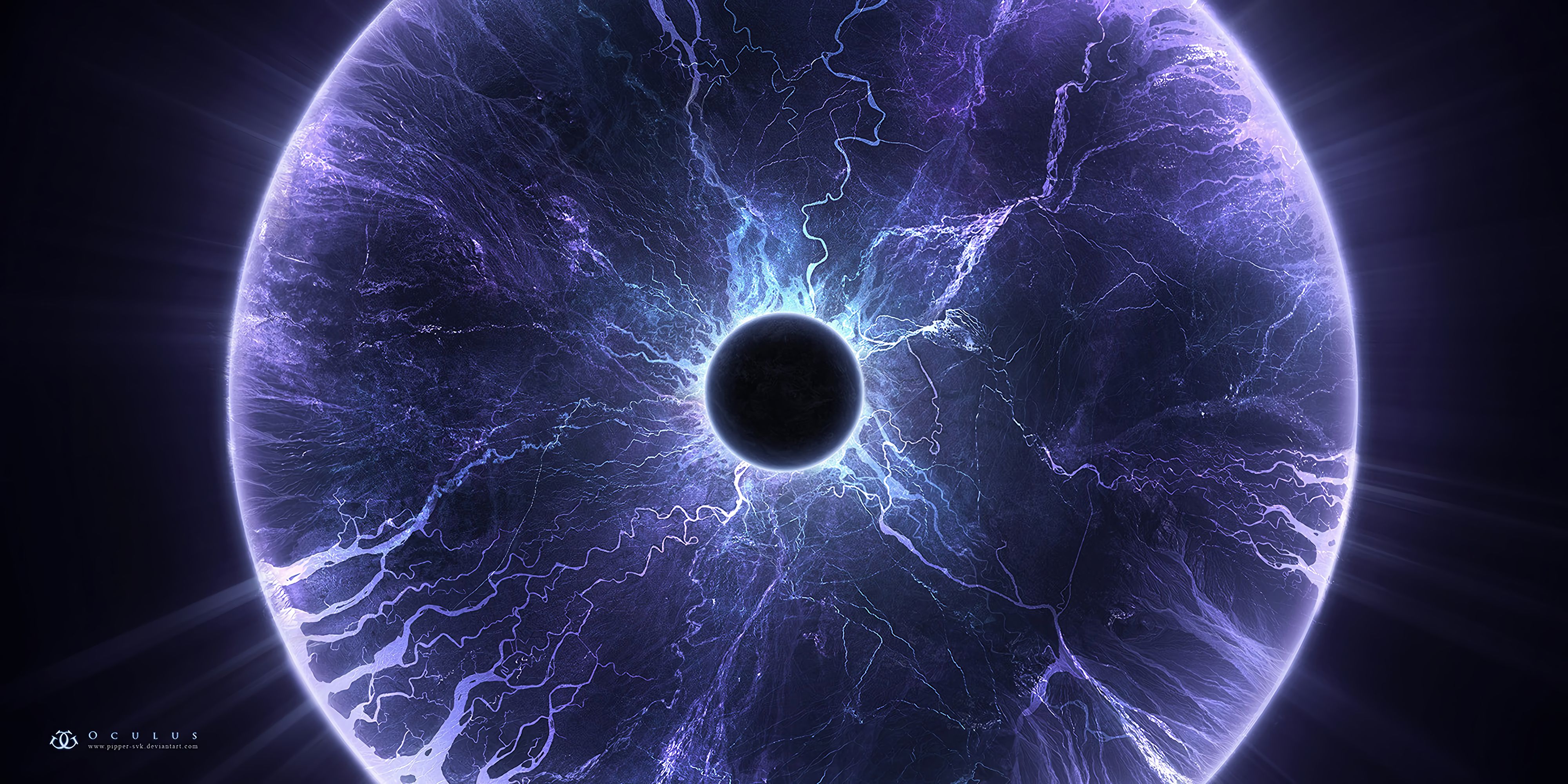 lightning, universe, glow, violet, halo, purple, planet, eclipse HD wallpaper
