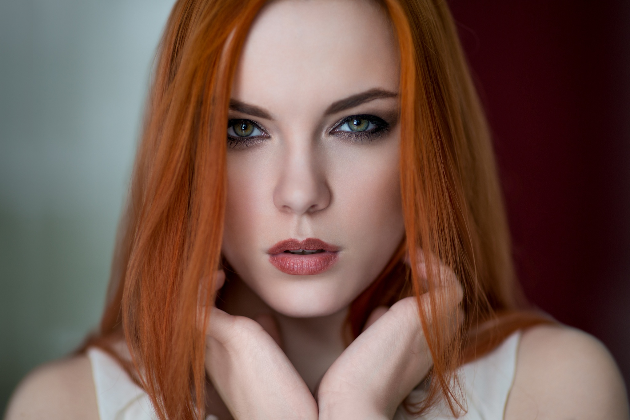 model, redhead, women, green eyes Full HD