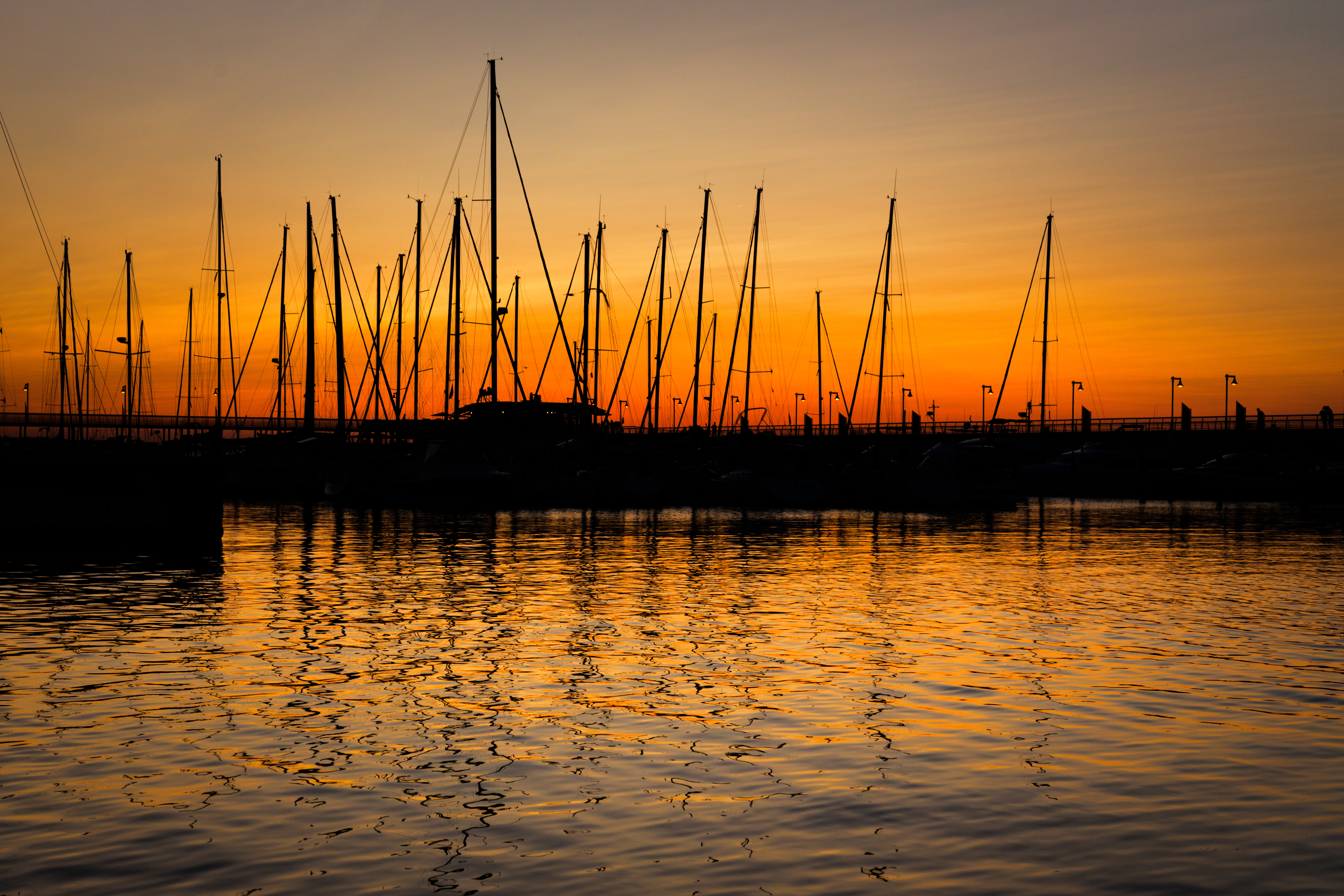 sunset, twilight, boats, dark, dusk, port wallpaper for mobile