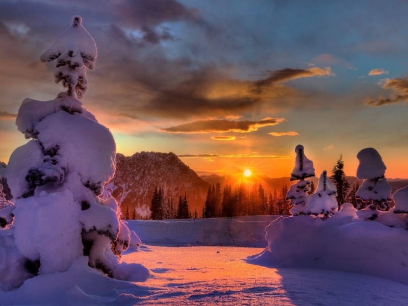 Download mobile wallpaper Landscape, Winter, Snow, Sunset for free.