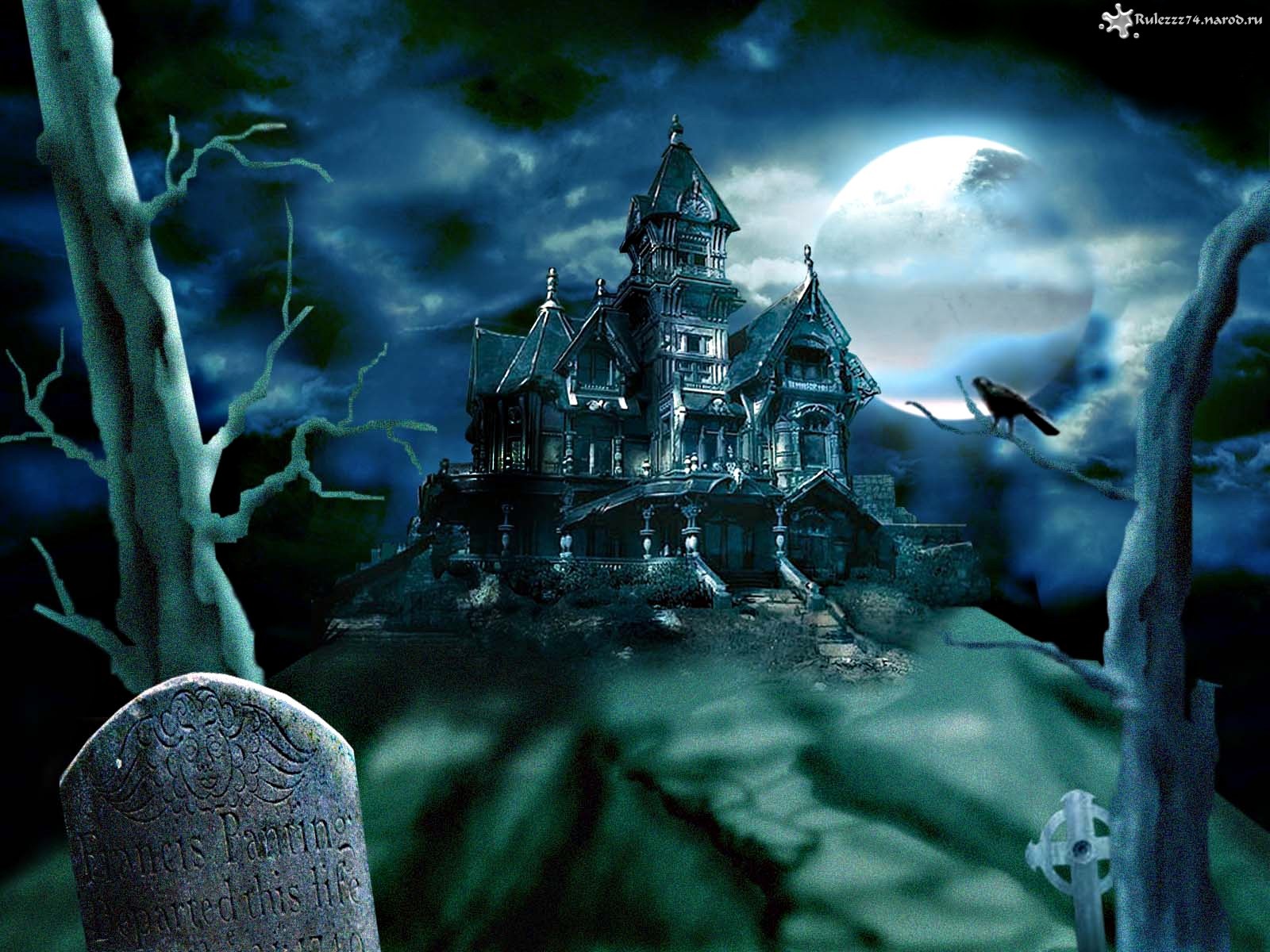 halloween, castles, landscape, houses, pictures Full HD
