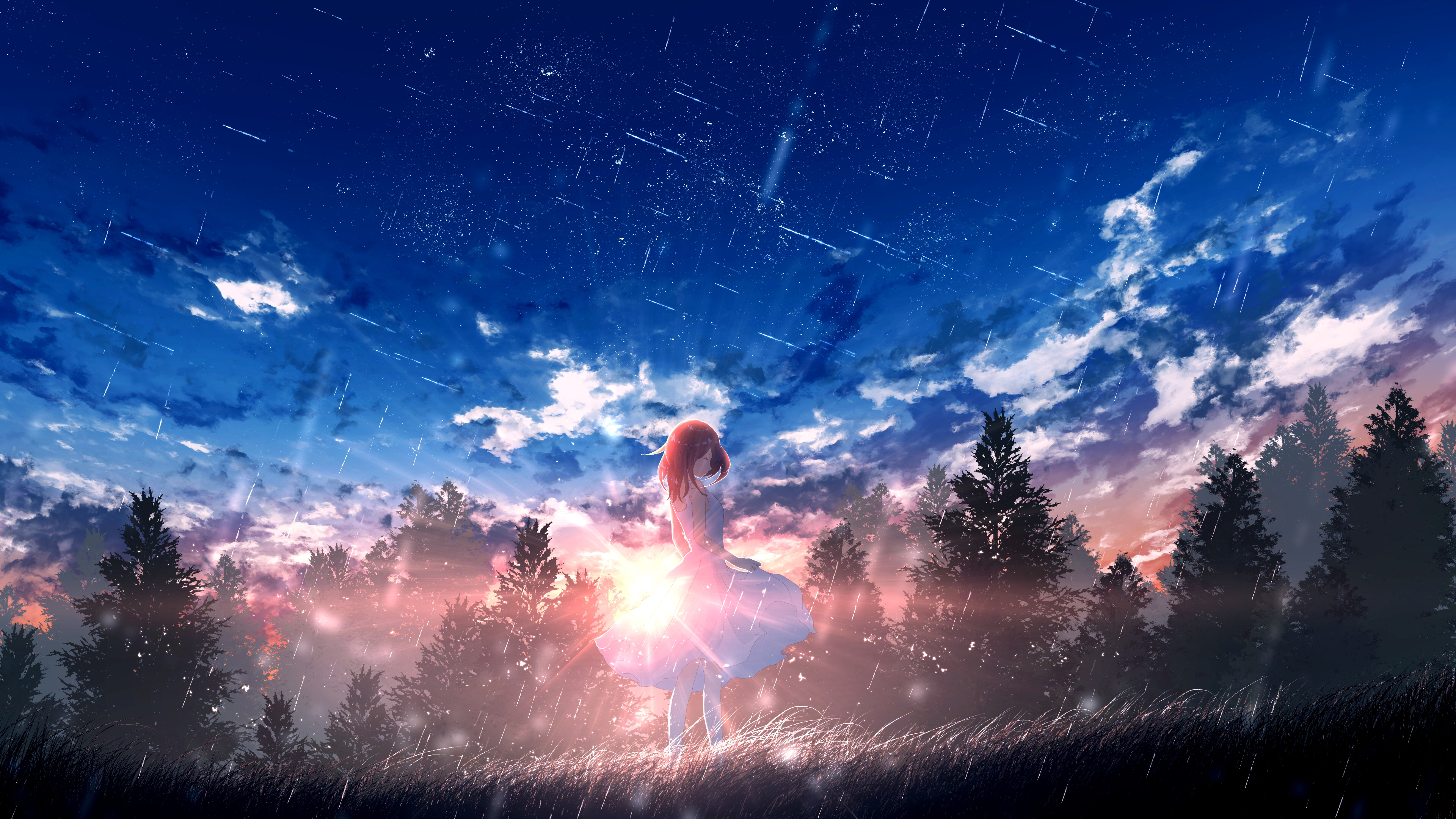 Anime Girl Student Sunrise Sky Clouds 4K Wallpaper iPhone HD Phone #3241m