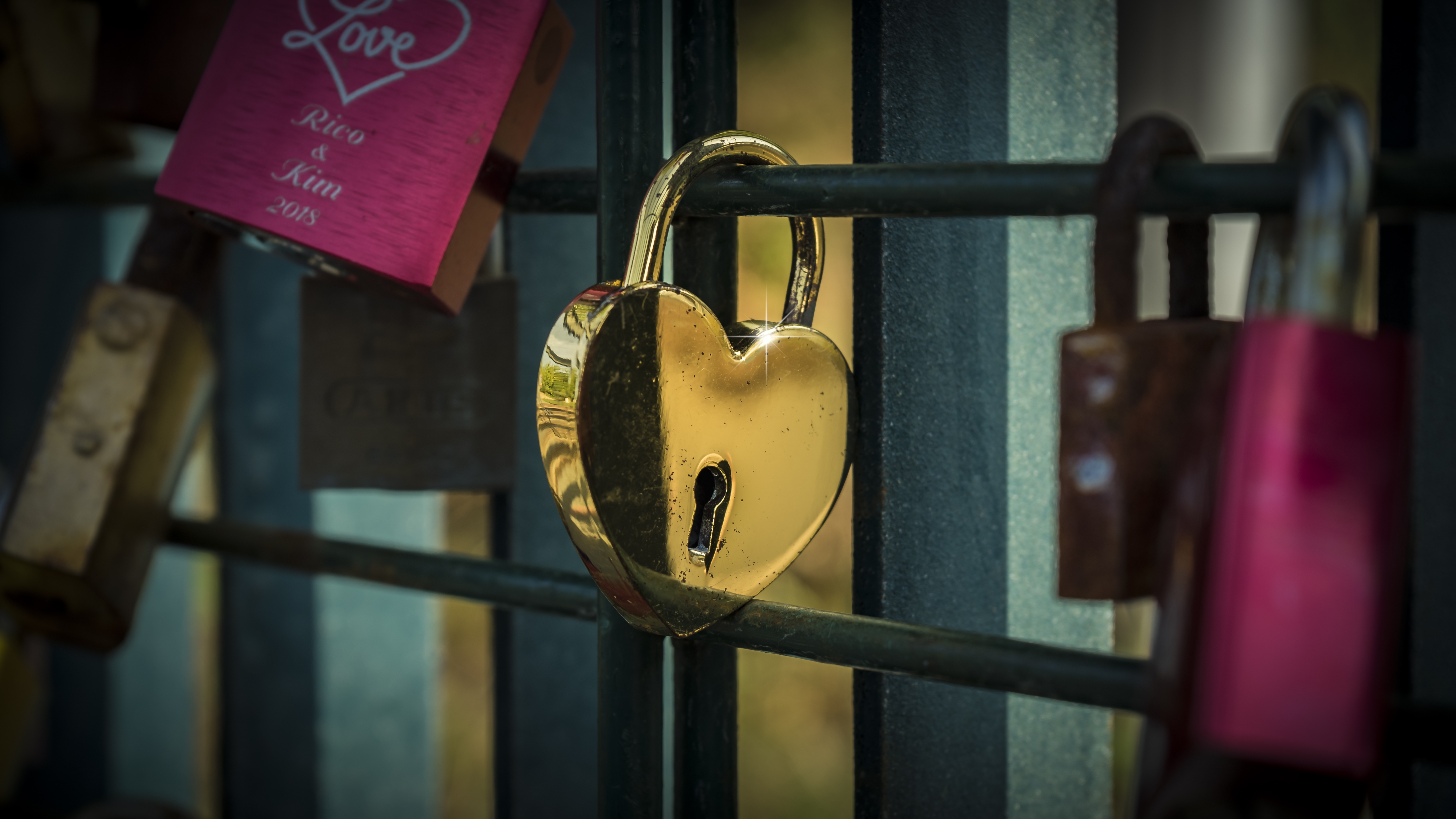 HD wallpaper heart, gold, golden, lock, love, closed
