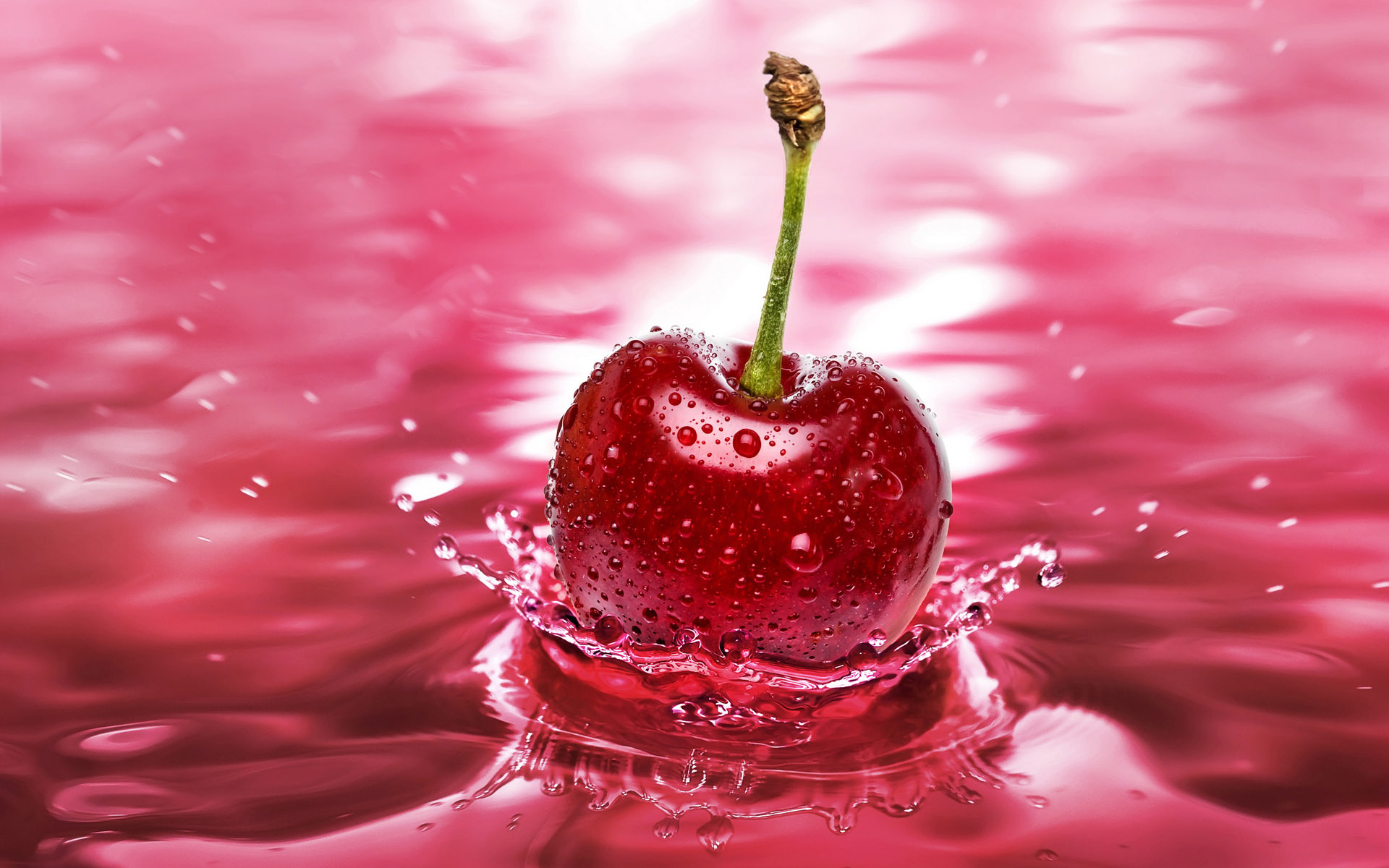 fruits, water, food, cherry, drops, red