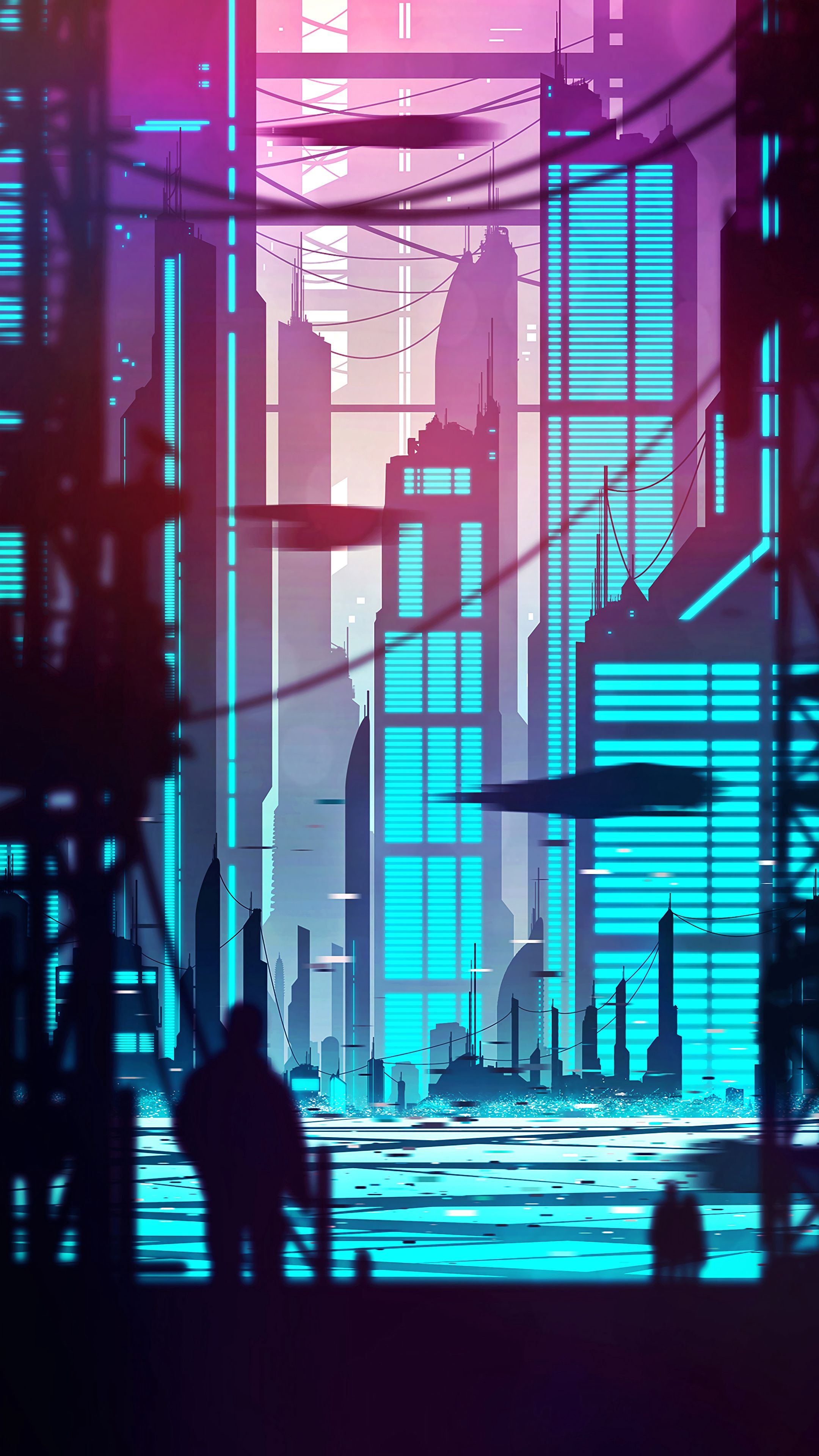 cyberpunk, art, outlines, city, building, silhouette HD wallpaper
