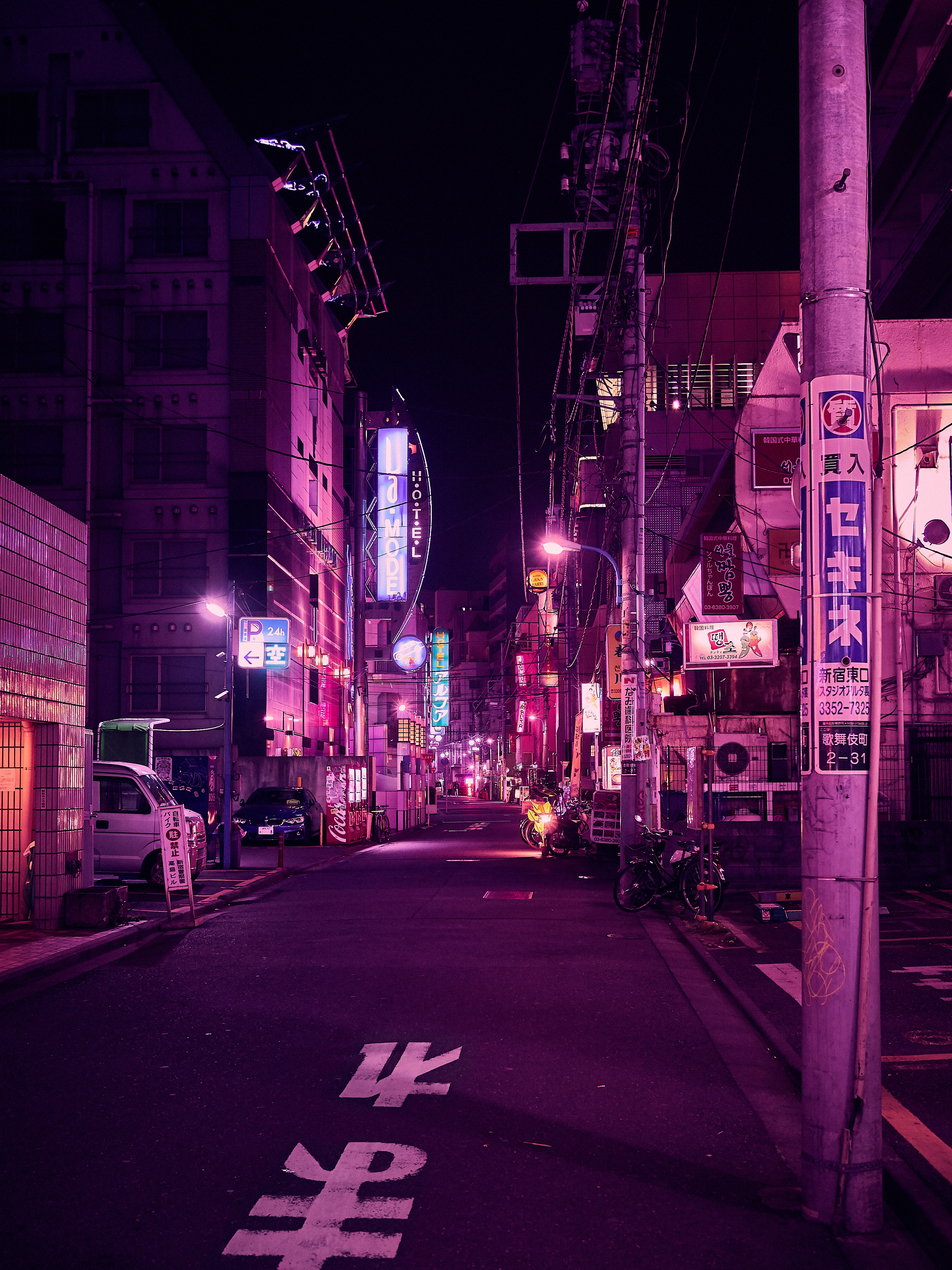 night city, tokyo, illumination, neon, violet, cities, street, backlight, purple