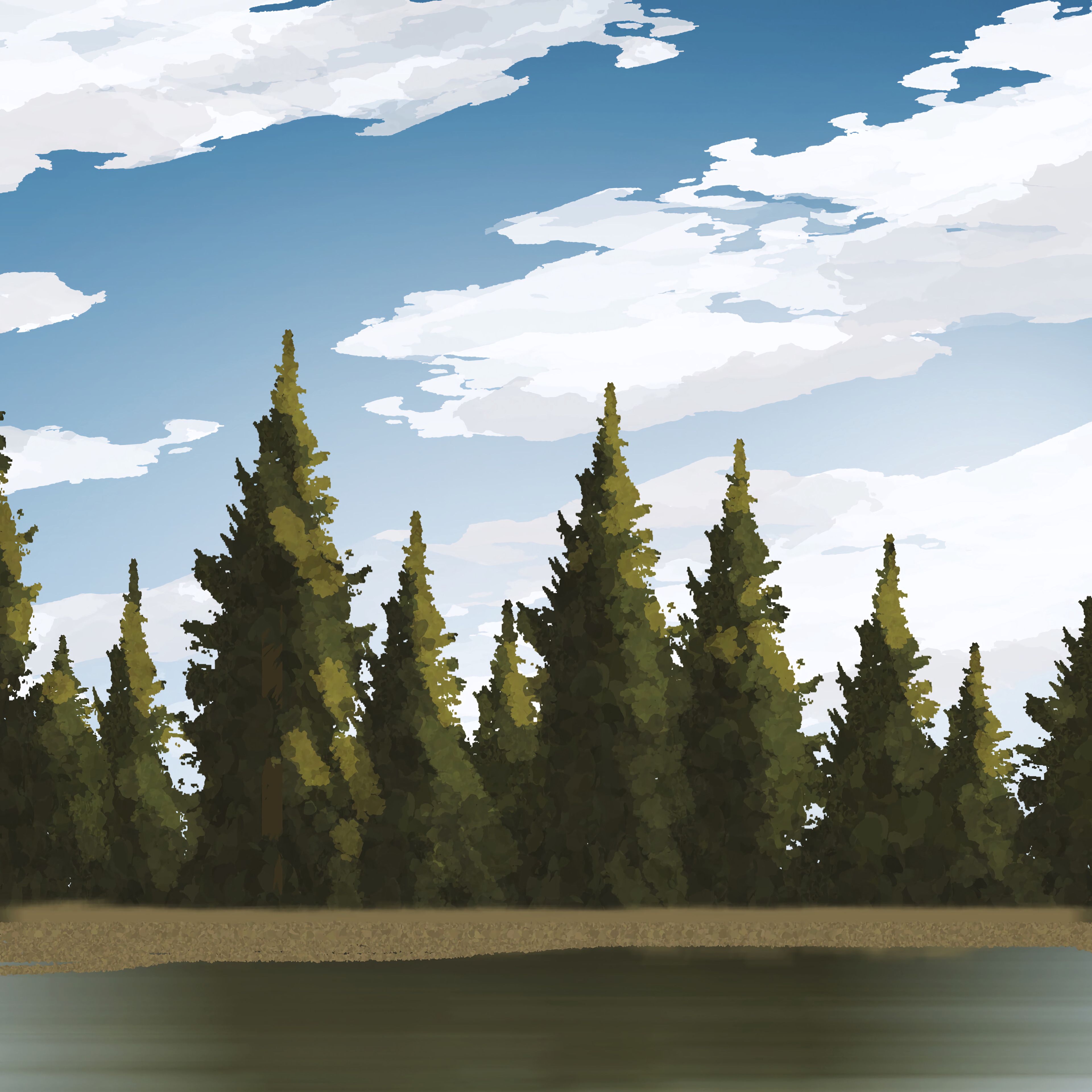 Download mobile wallpaper Fir, Spruce, Lake, Forest, Trees, Art for free.