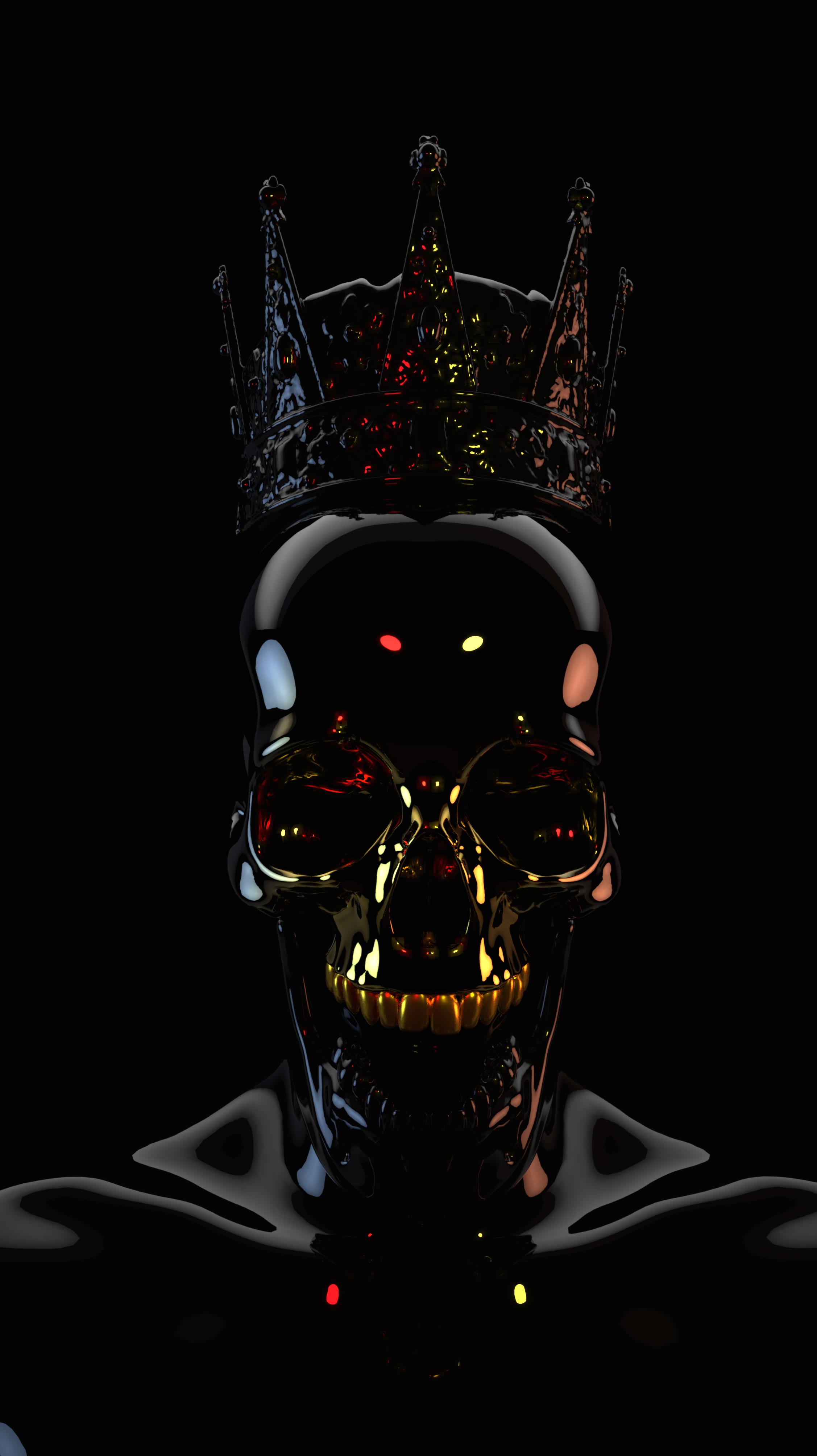 3d, dark, black, skull, crown phone background