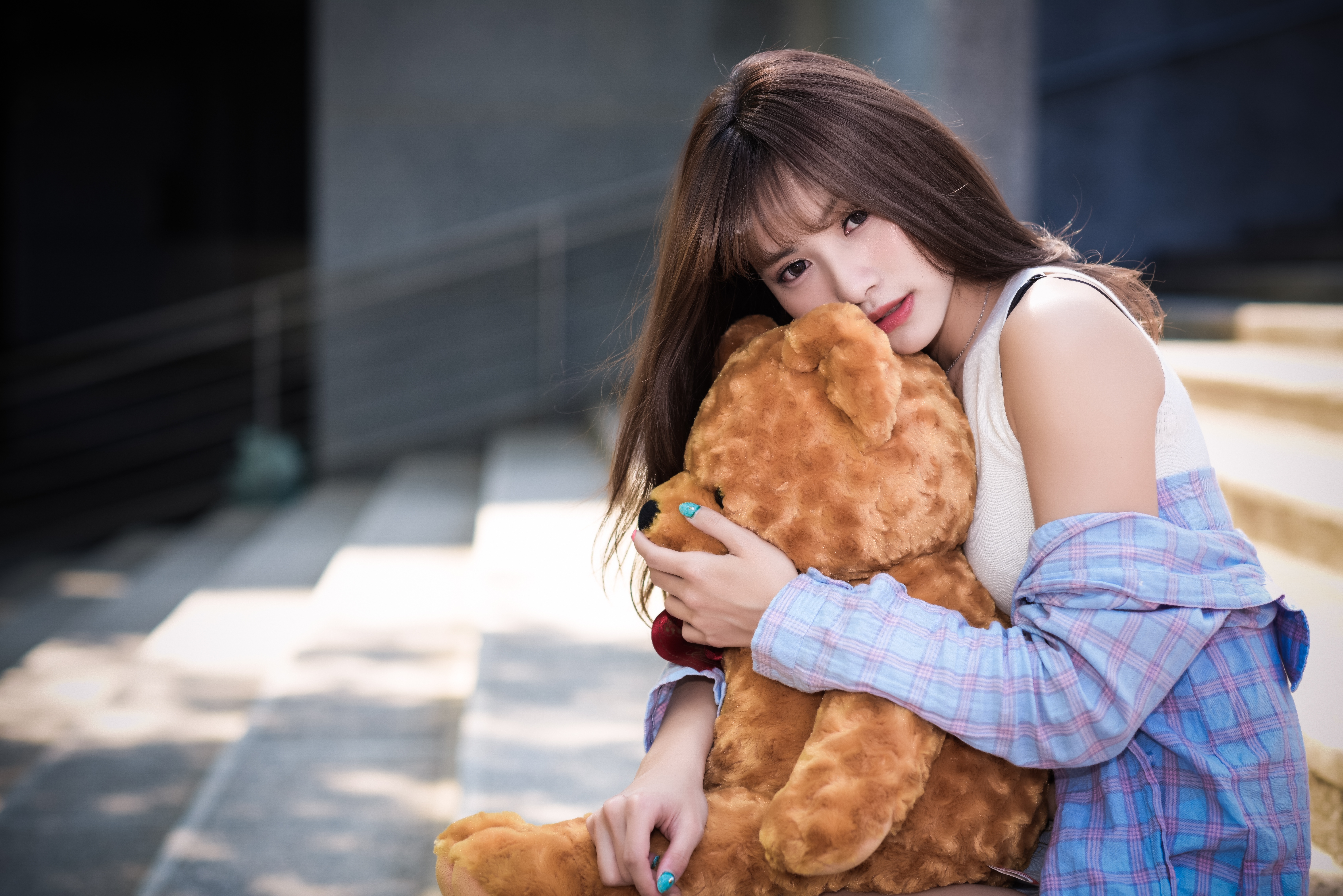 Download mobile wallpaper Teddy Bear, Brunette, Model, Women, Asian for free.