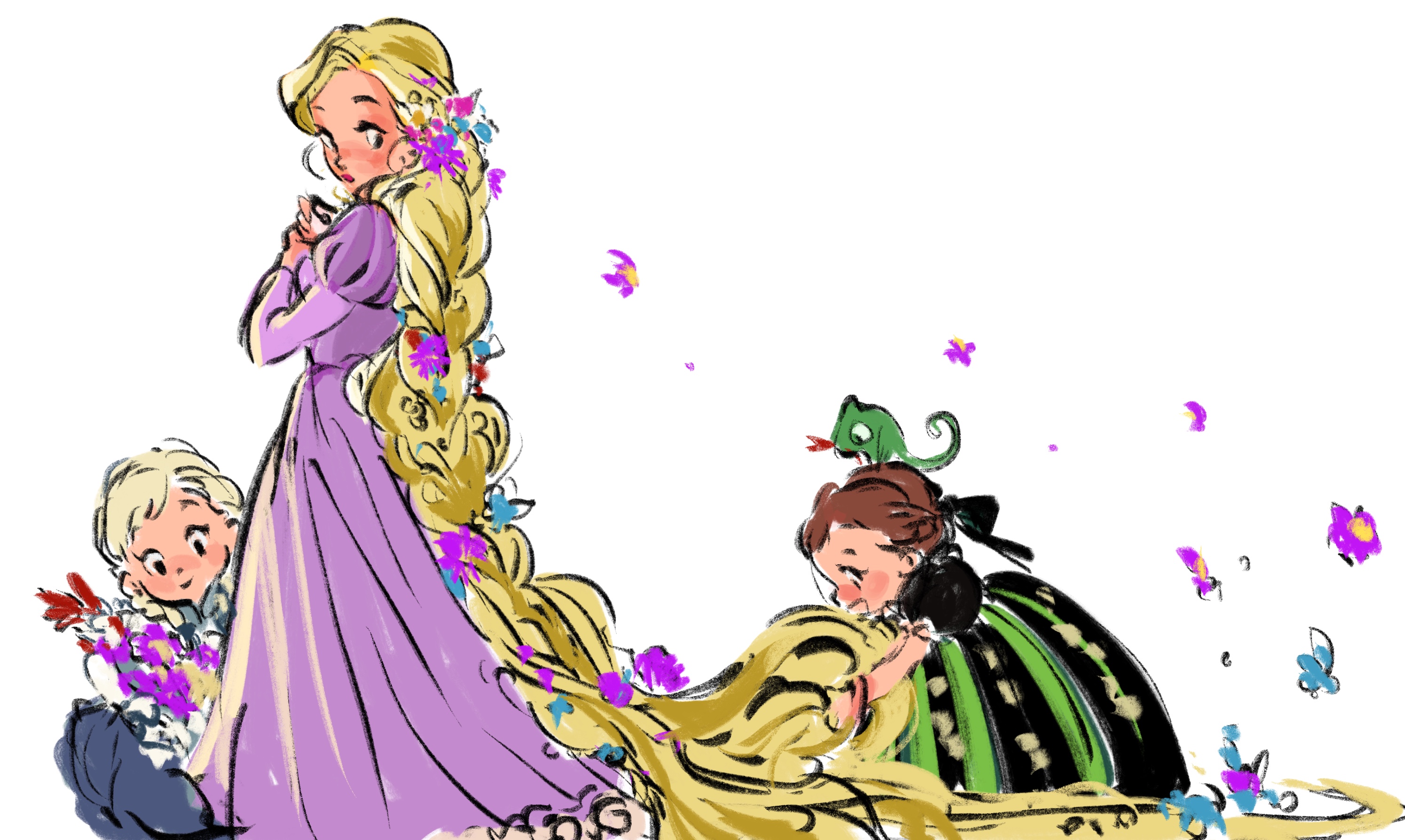 Rapunzel and Pascal, Tangled, Rapunzel, dress, Pascal, HD wallpaper