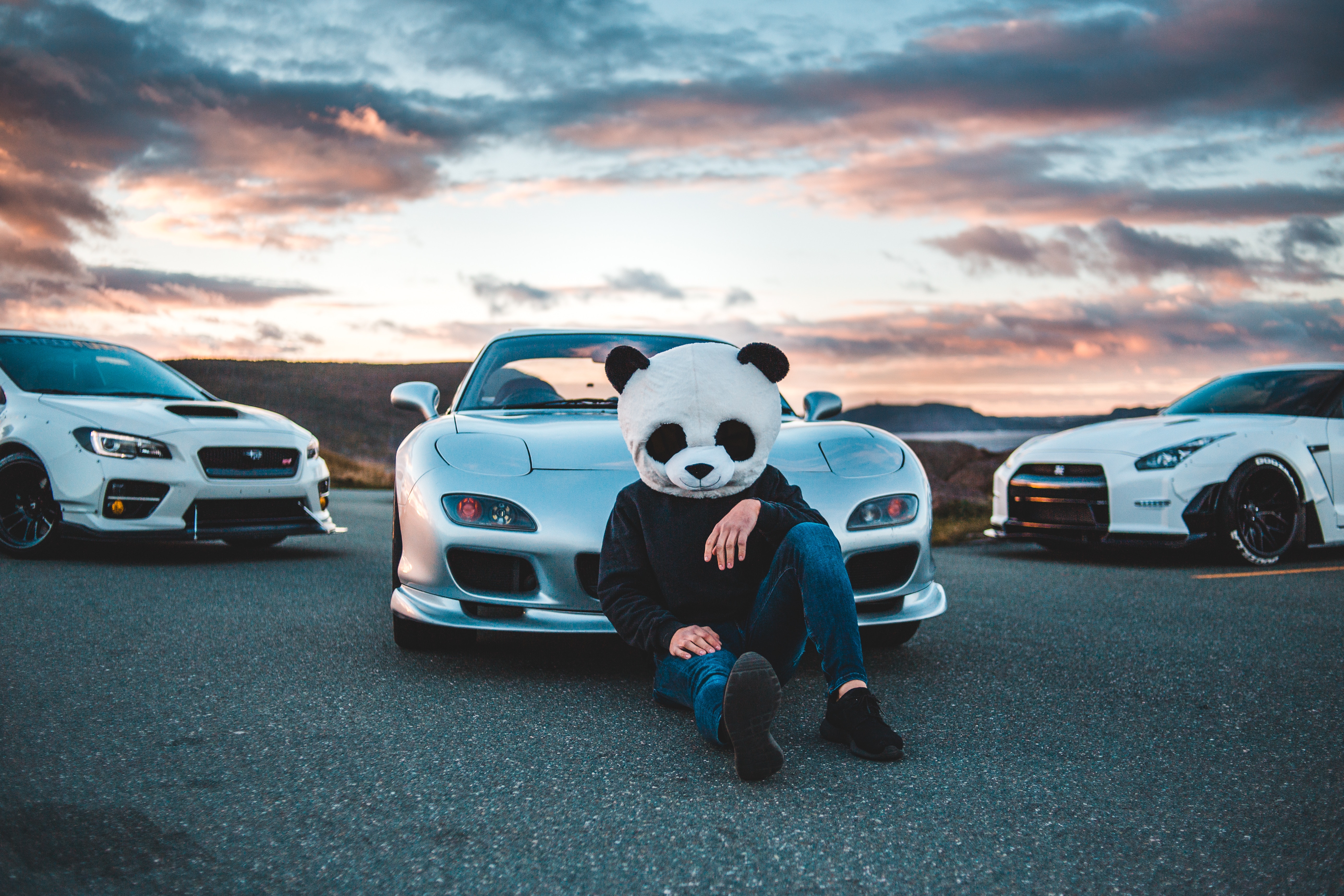 panda, races, mask, mazda, cars Full HD