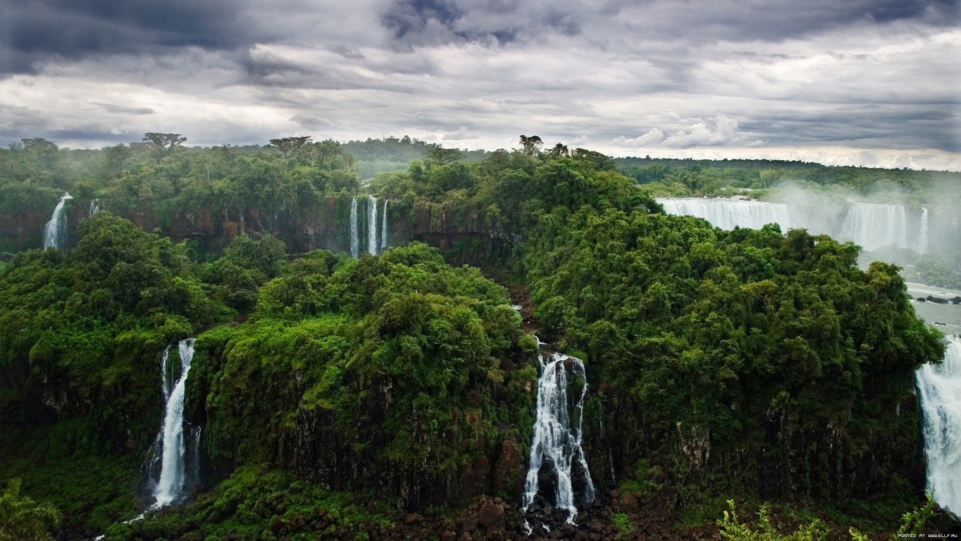landscape, trees, clouds, waterfalls HD for desktop 1080p