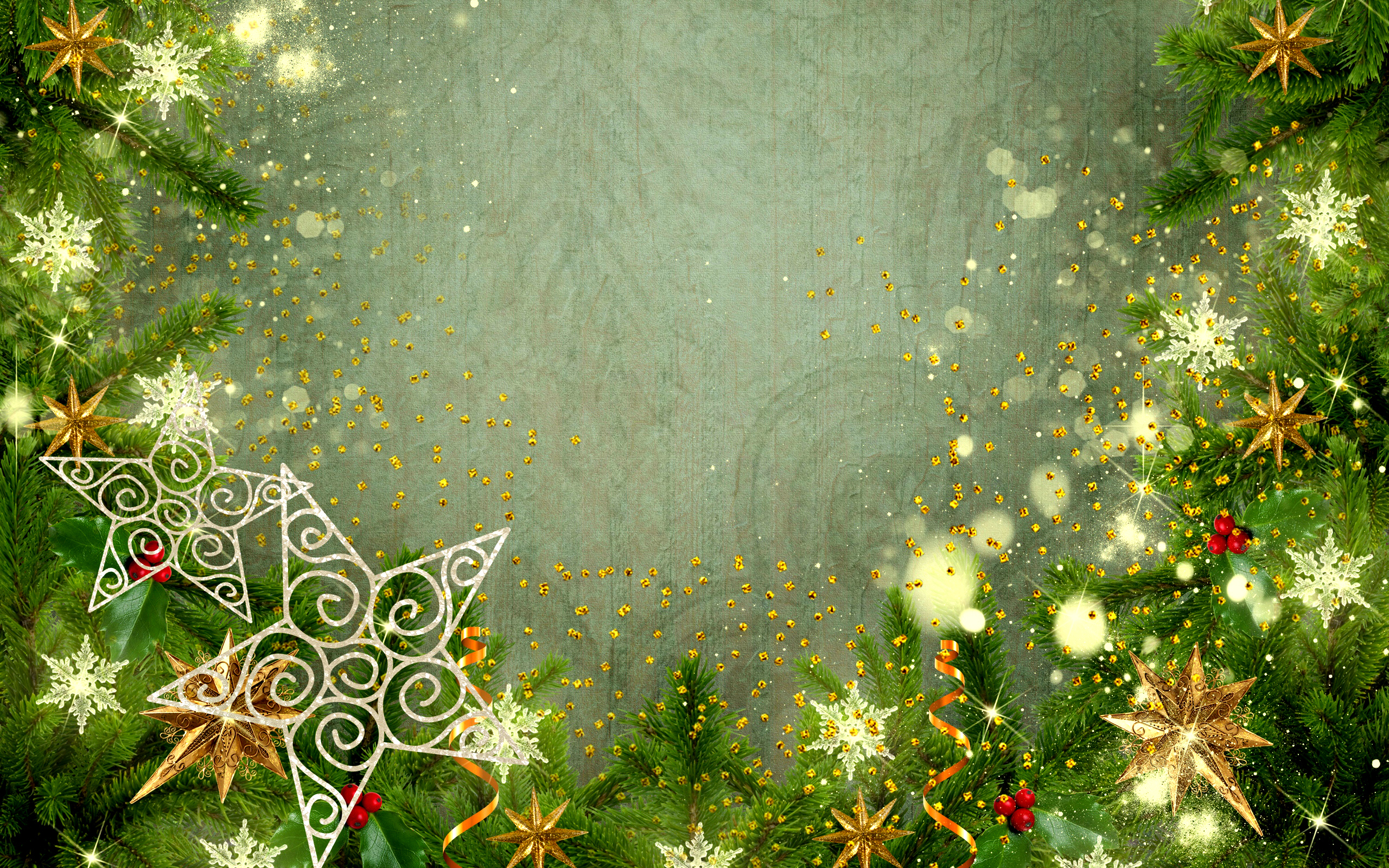 holiday, christmas, pine, ribbon, sparkles, star Free Stock Photo