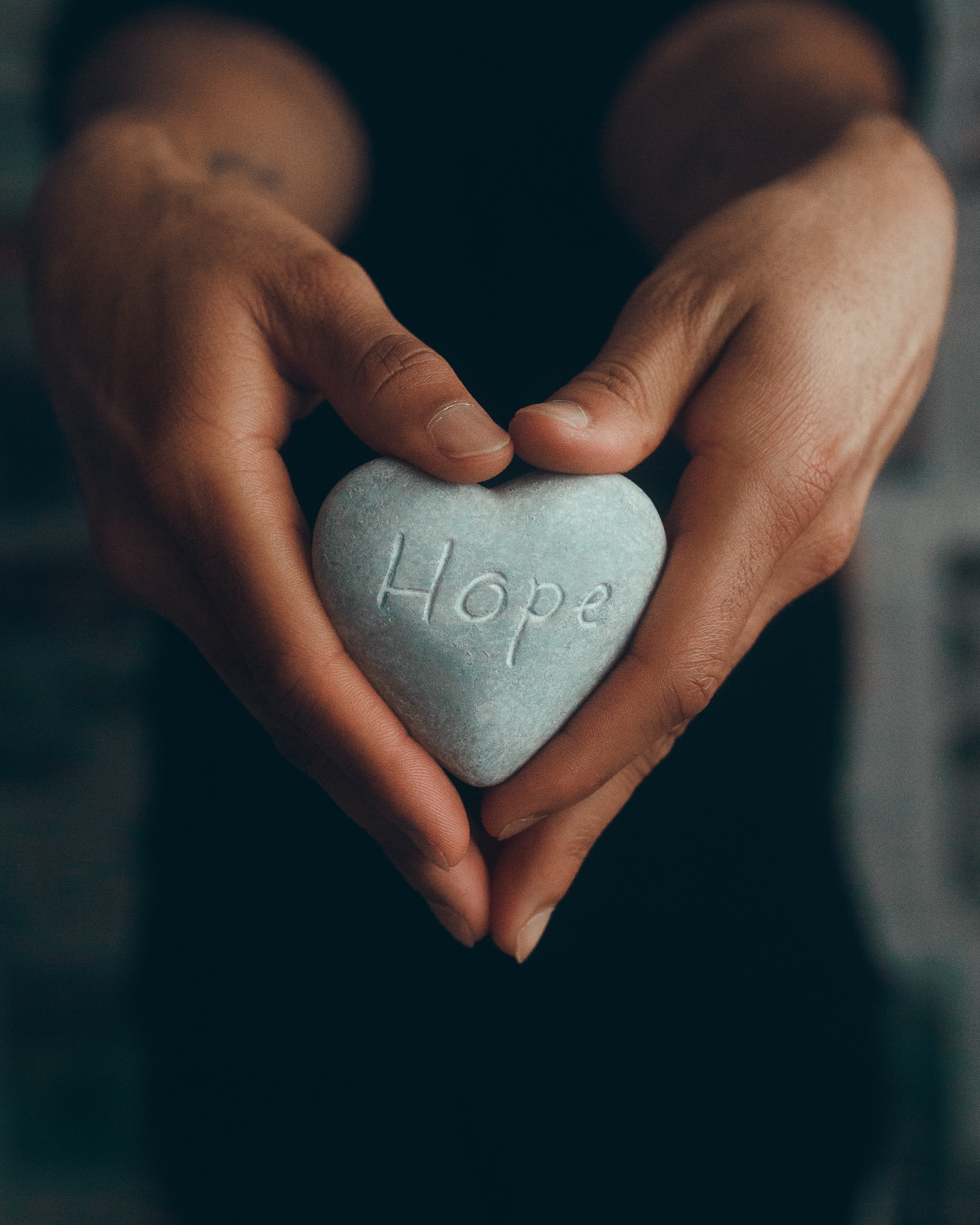 Download mobile wallpaper Hope, Inscription, Rock, Words, Heart, Stone, Hands, Word for free.