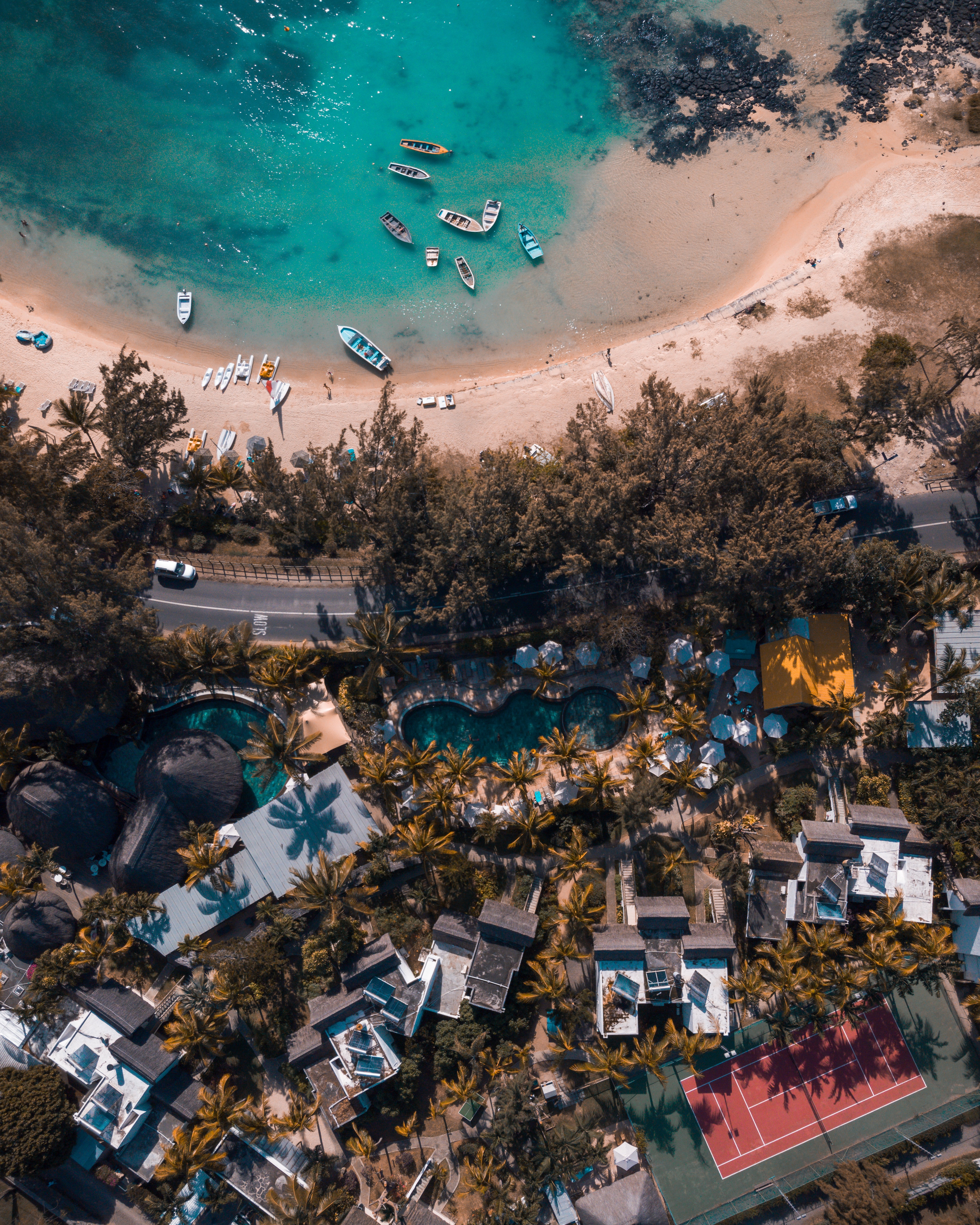 Desktop FHD miscellaneous, trees, beach, building, view from above, coast, miscellanea, road