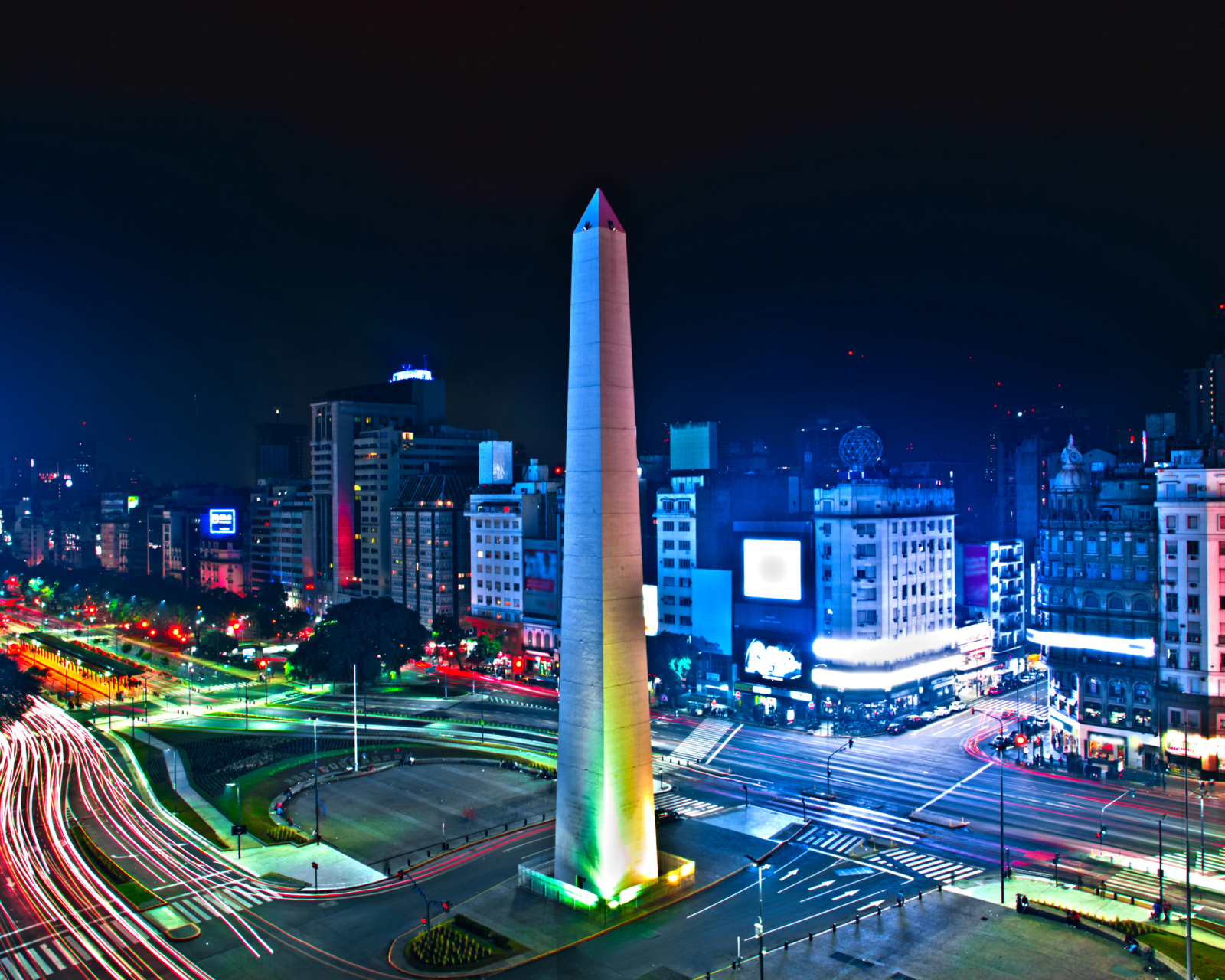 HD wallpaper buenos aires, argentina, man made, road, time lapse, obelisk, building, night, cities