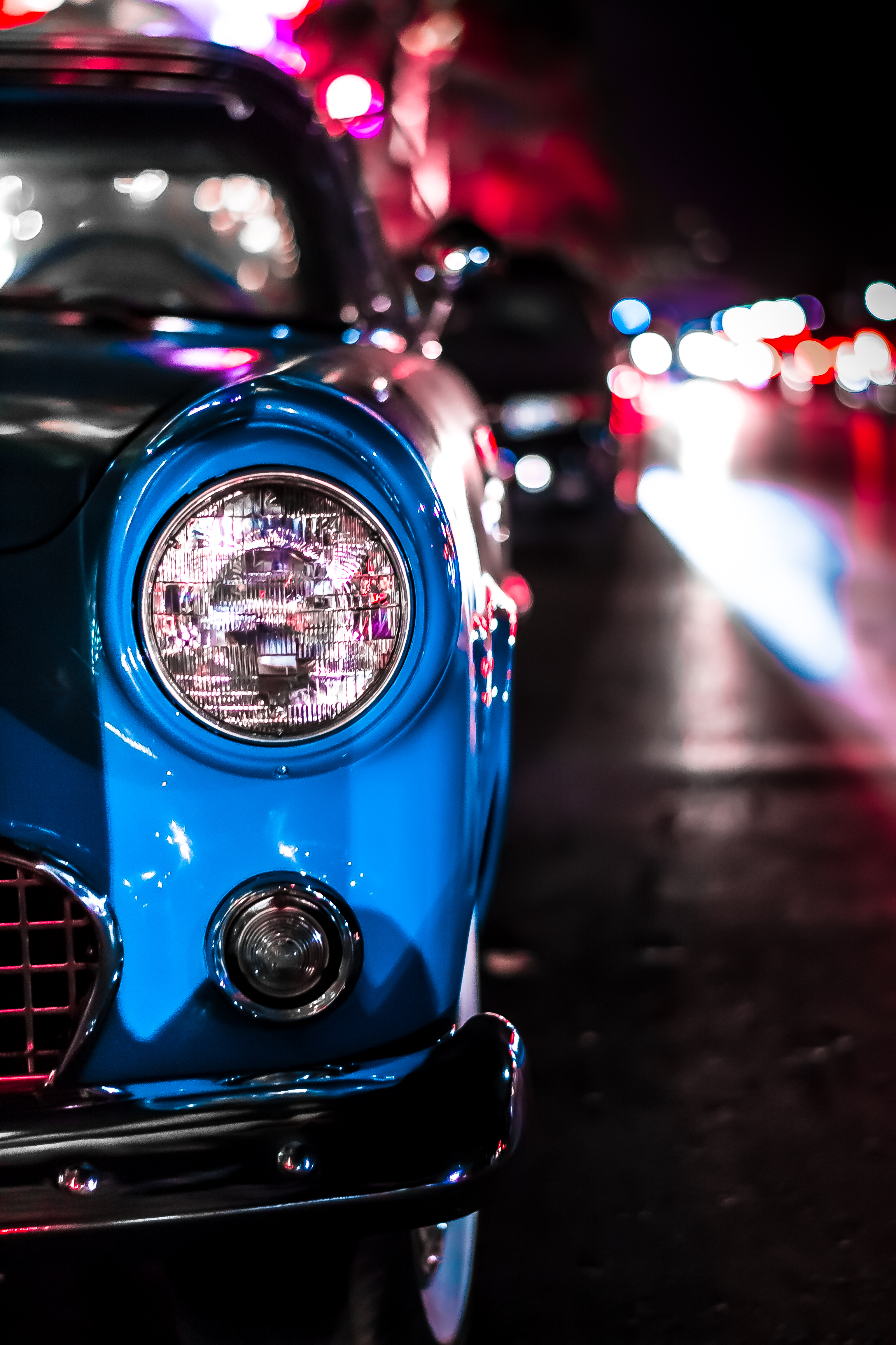 cars, headlight, blue, car, machine, old, vintage