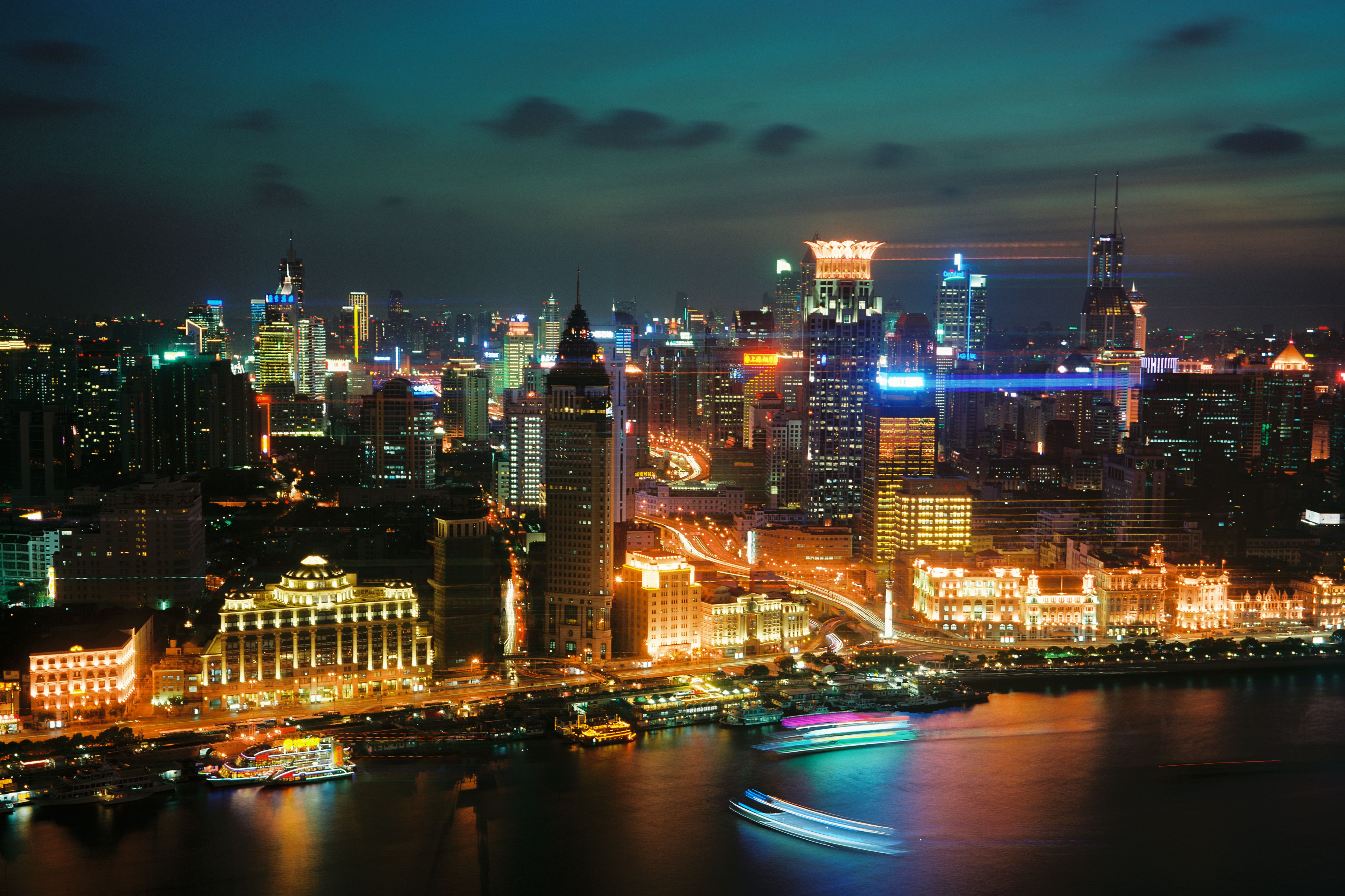 62652 Hintergrundbild herunterladen städte, wolkenkratzer, blick von oben, nächtliche stadt, night city, shanghai - Bildschirmschoner und Bilder kostenlos