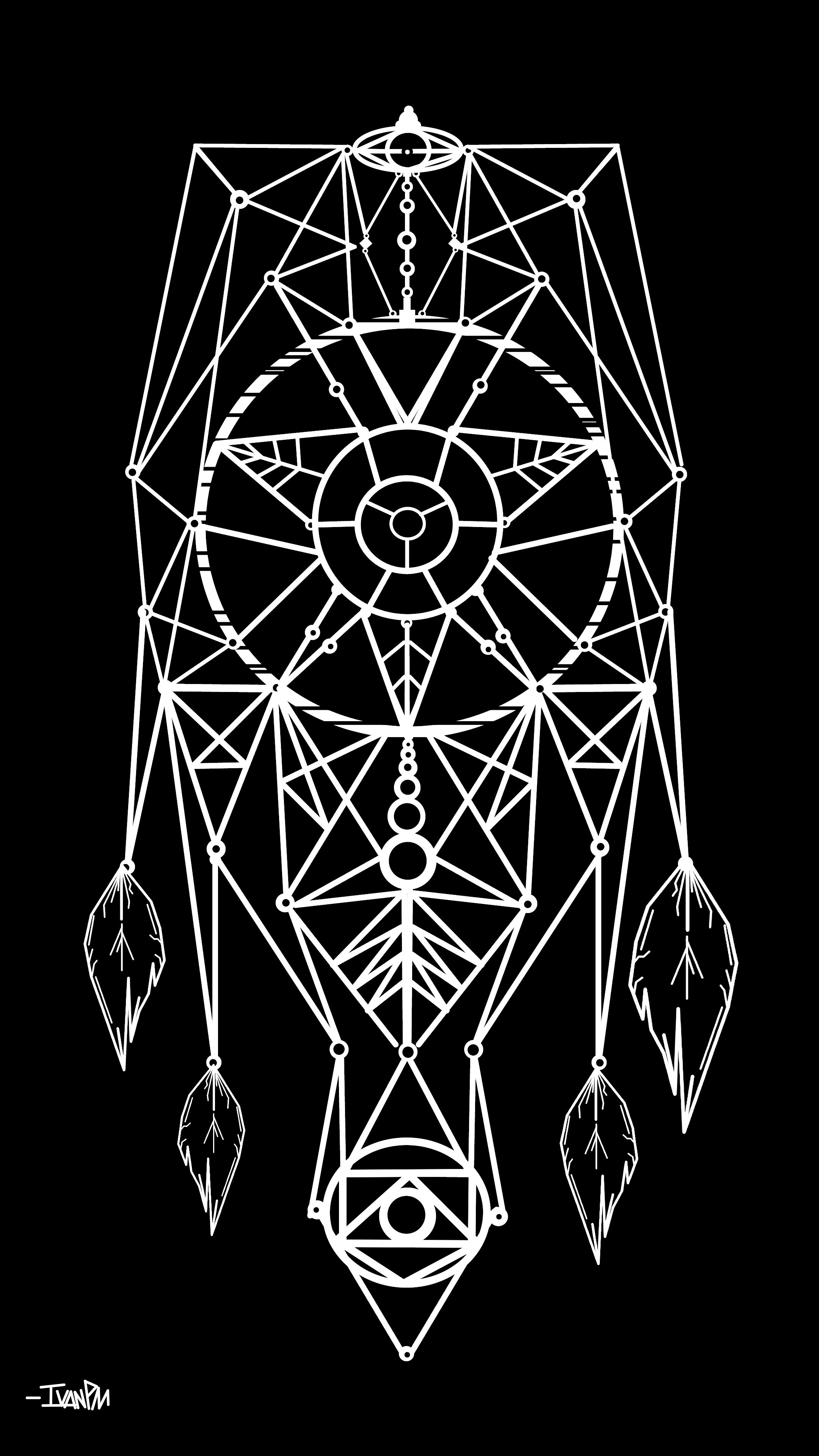 artistic, dreamcatcher, black & white, lines for android
