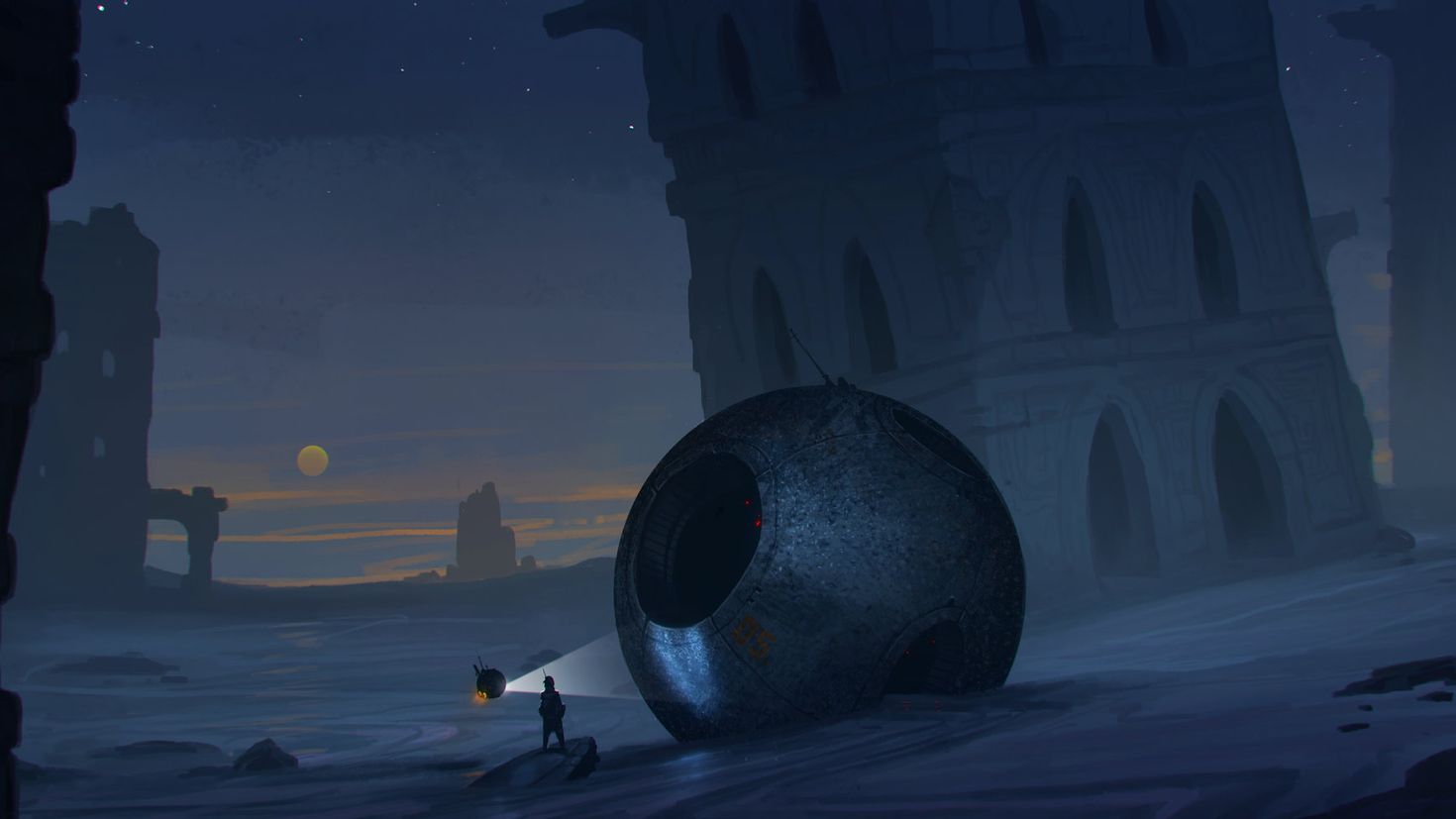 Сфера ночи. Stylized Ruins at Night. Illum Sphere at Night.