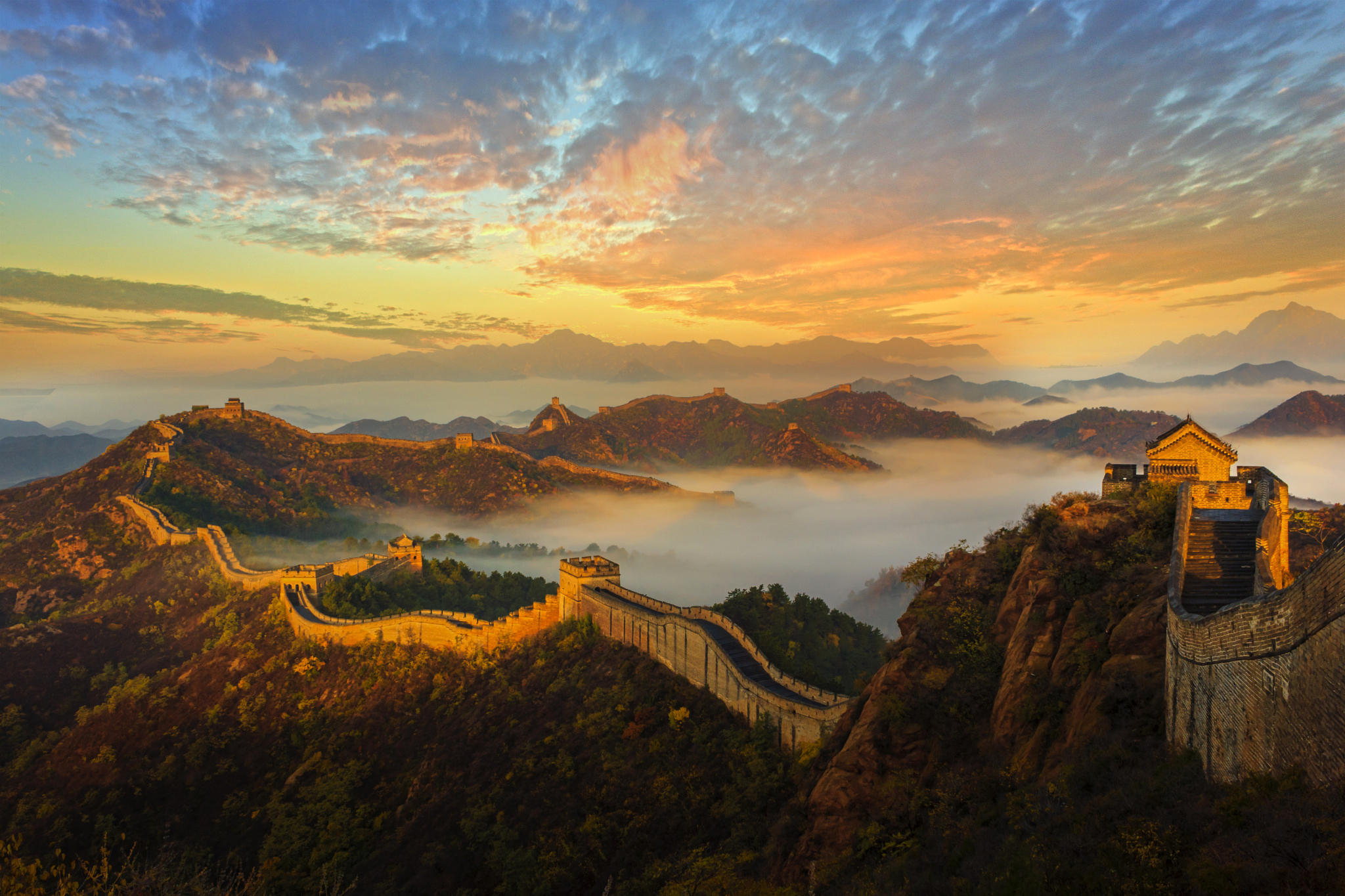 383791 скачать обои великая китайская стена, кита́й, сделано человеком, горизонт, ландшафт, гора, памятники - заставки и картинки бесплатно