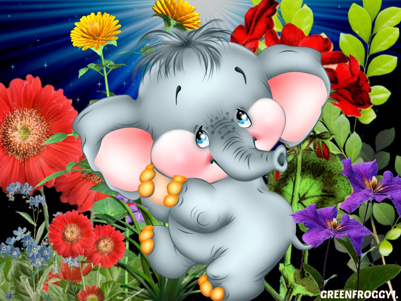 Download mobile wallpaper Flower, Animal, Artistic, Elephant for free.