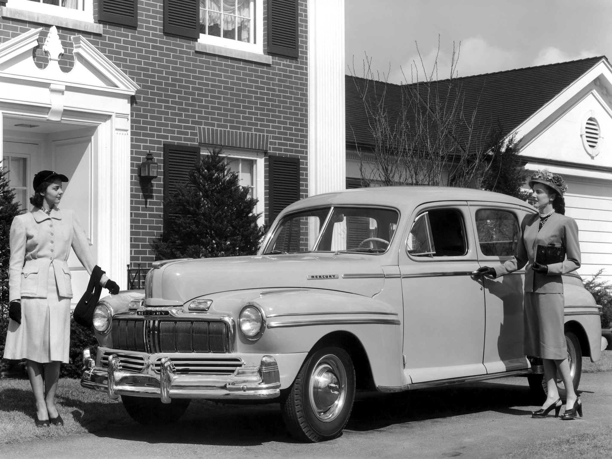 Download mobile wallpaper 1947 Mercury Eight Town Sedan, Mercury (Car Company), Mercury, Old, Vintage, Black & White, Vehicles, Car for free.
