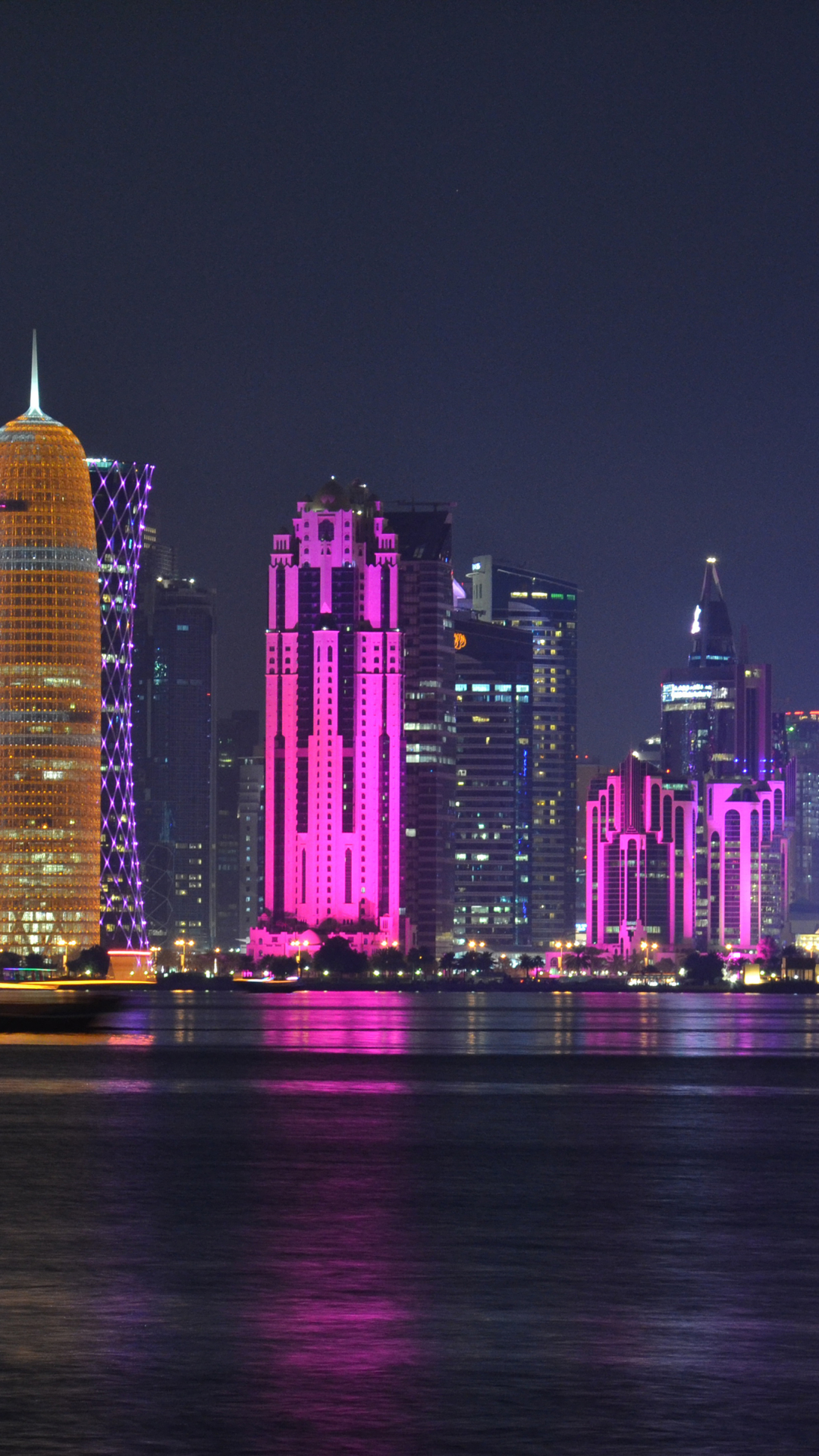 qatar, man made, doha, city, skyscraper, light, building, night, cities cellphone