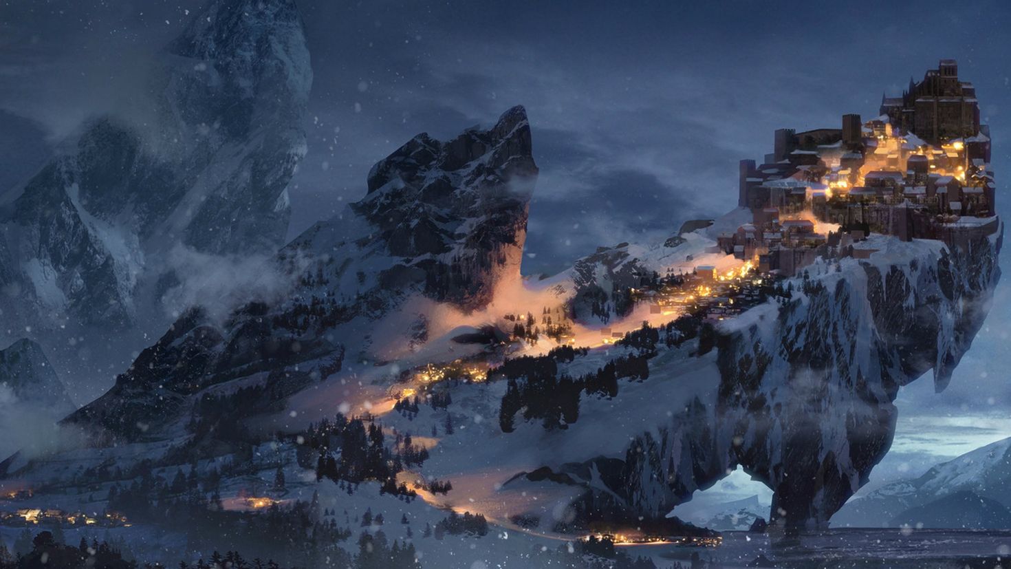 Ночные снежные горы арт