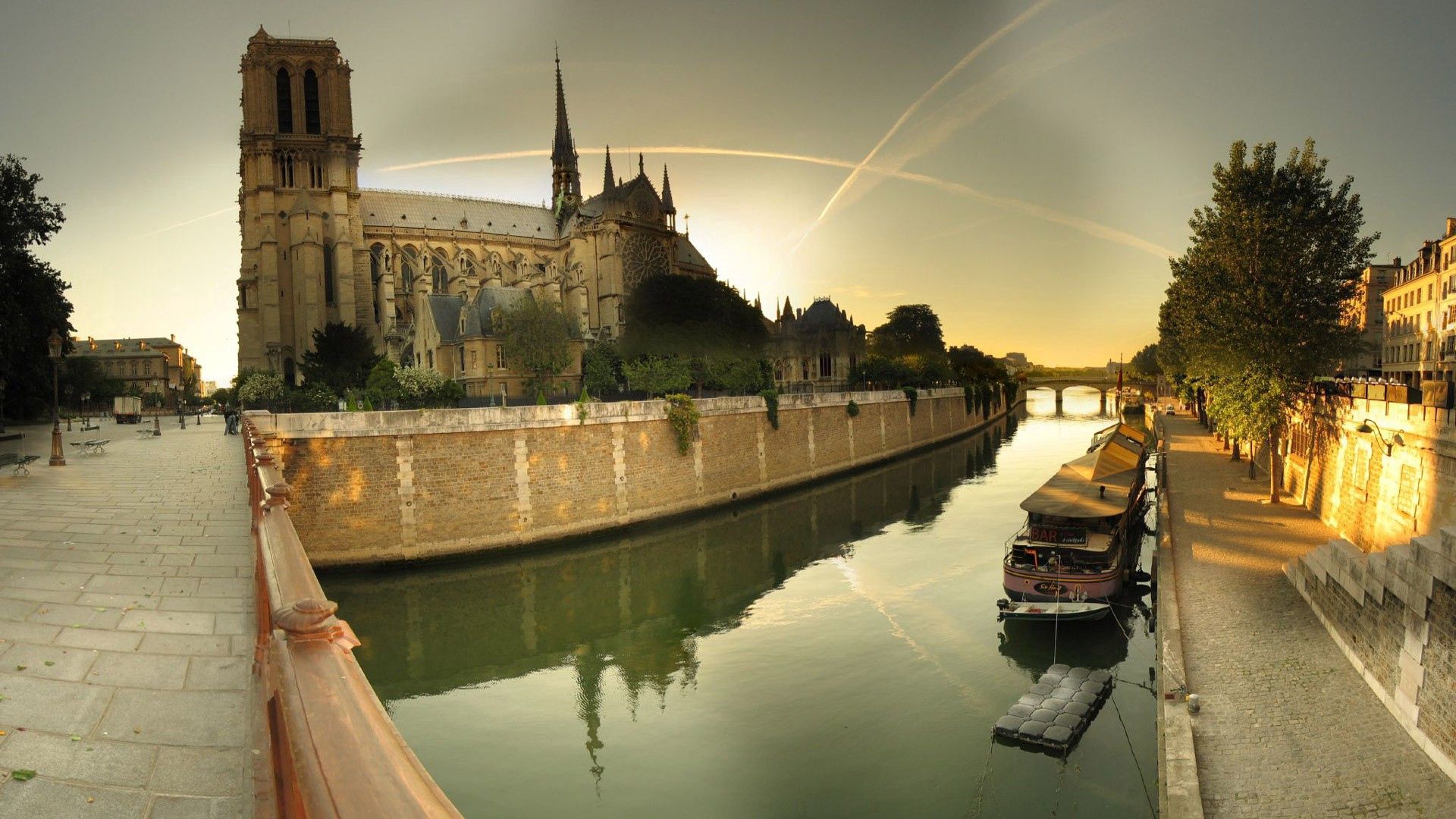 Download mobile wallpaper Sky, Cathedral Of Notre Dame, Notre Dame Cathedral, Cities, Rivers, Paris for free.