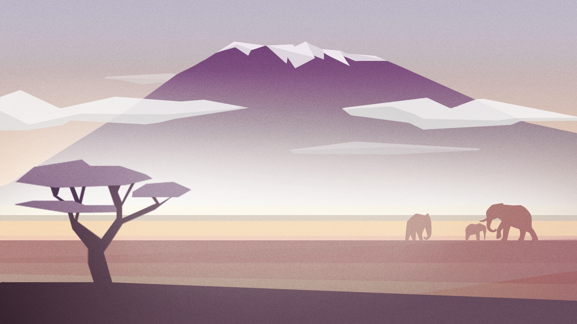Download mobile wallpaper Landscape, Nature, Mountain, Artistic, Elephant, Africa, Minimalist for free.