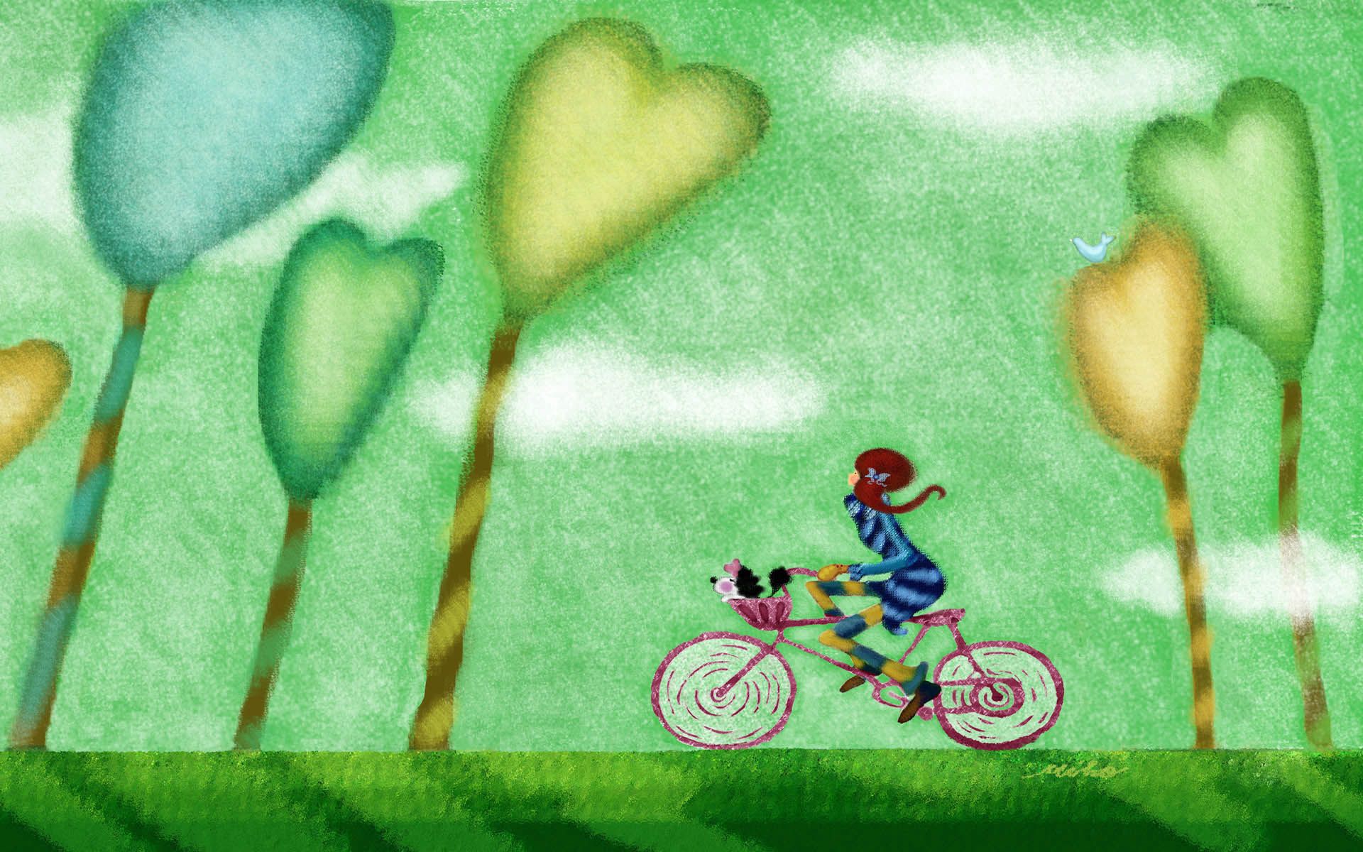 Téléchargez des papiers peints mobile Nature, Arbres, Divers, Flâner, Promenade, Bicyclette, Cœur, Un Cœur gratuitement.