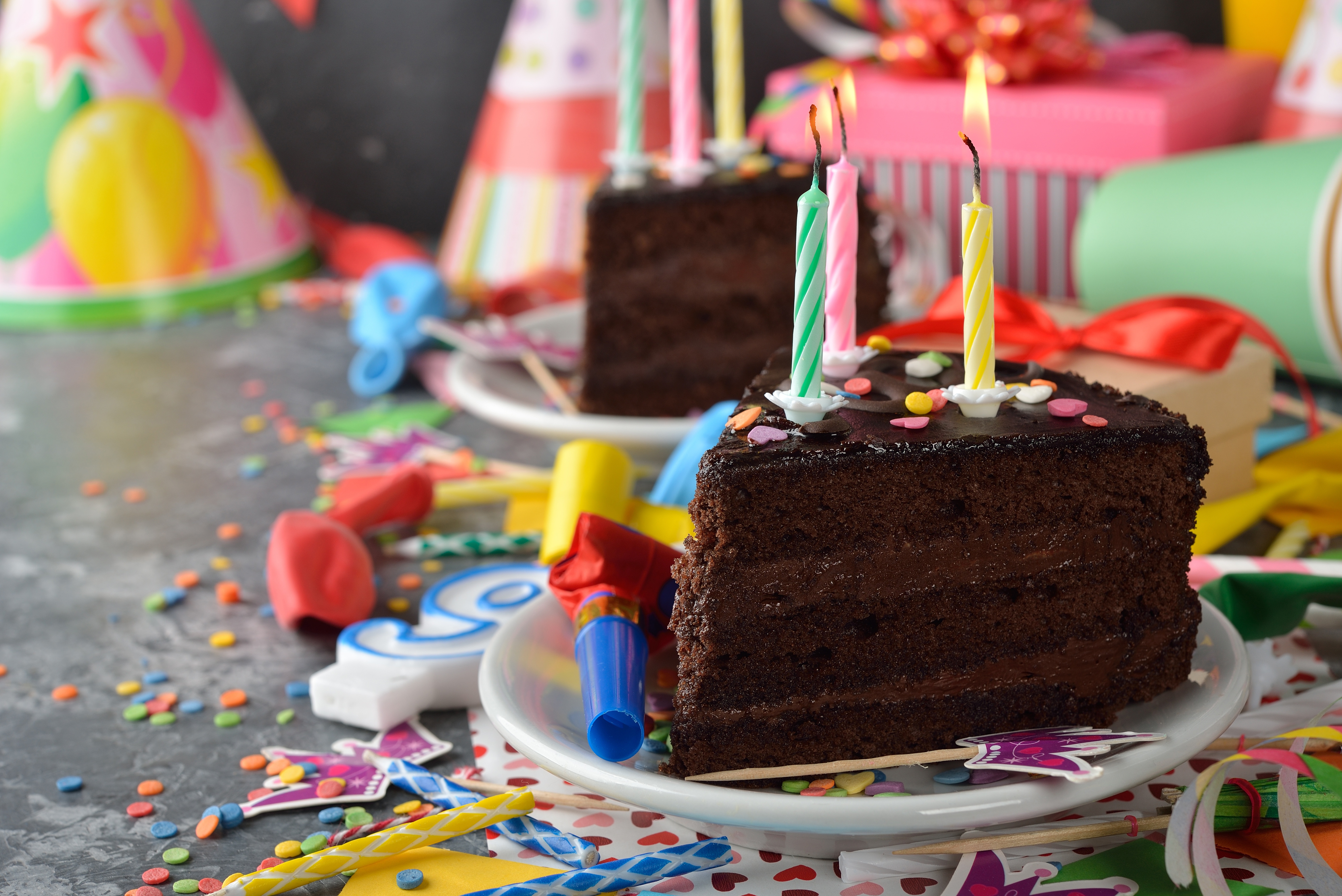 birthday, celebration, cake, holiday, candle, chocolate, colors Full HD