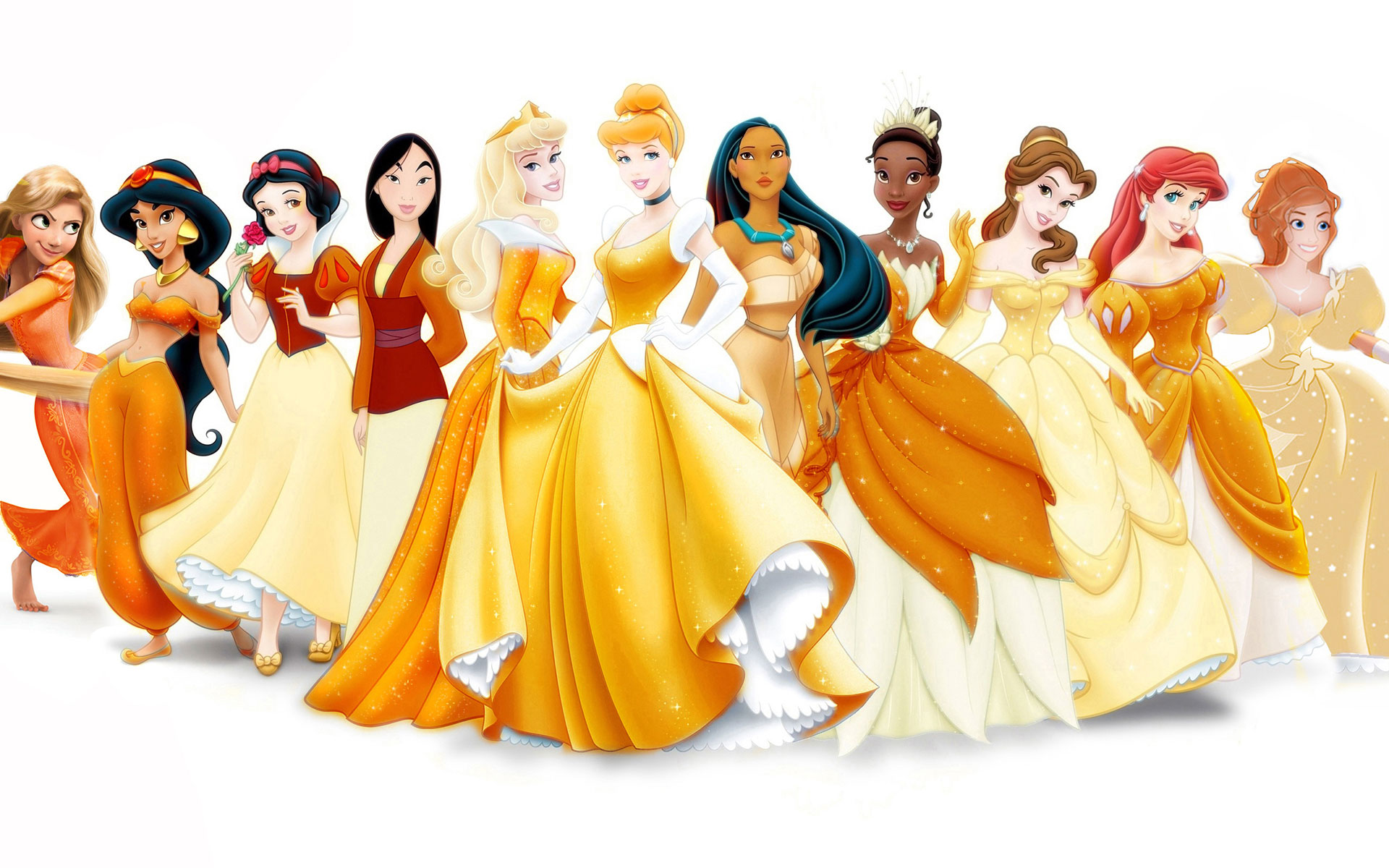 rapunzel, movie, disney, ariel (the little mermaid), aurora (sleeping beauty), belle (beauty and the beast), cinderella, disney princess, pocahontas, princess jasmine, snow white, tiana (the princess and the frog)