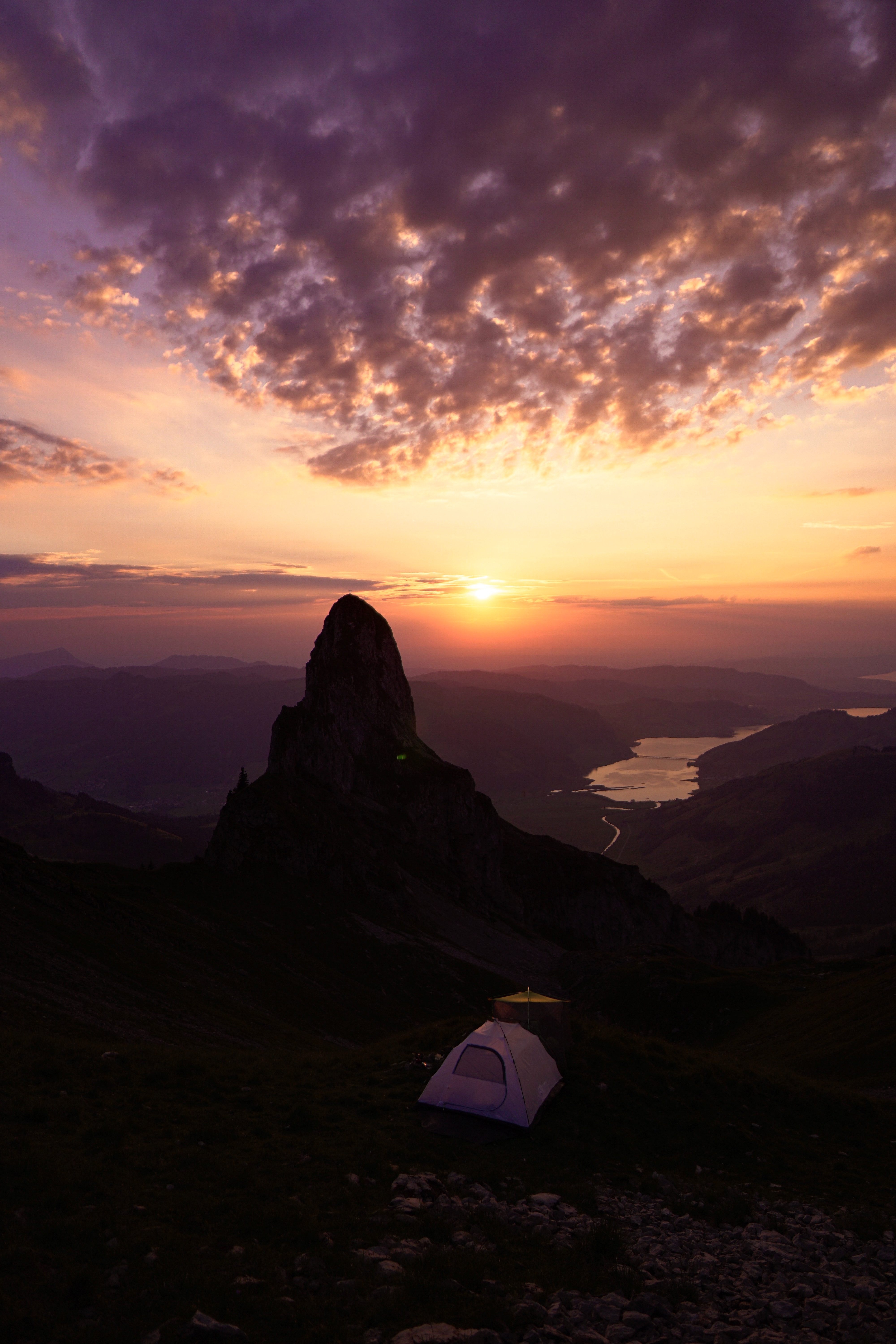 nature, sunset, mountains, tent, camping, campsite