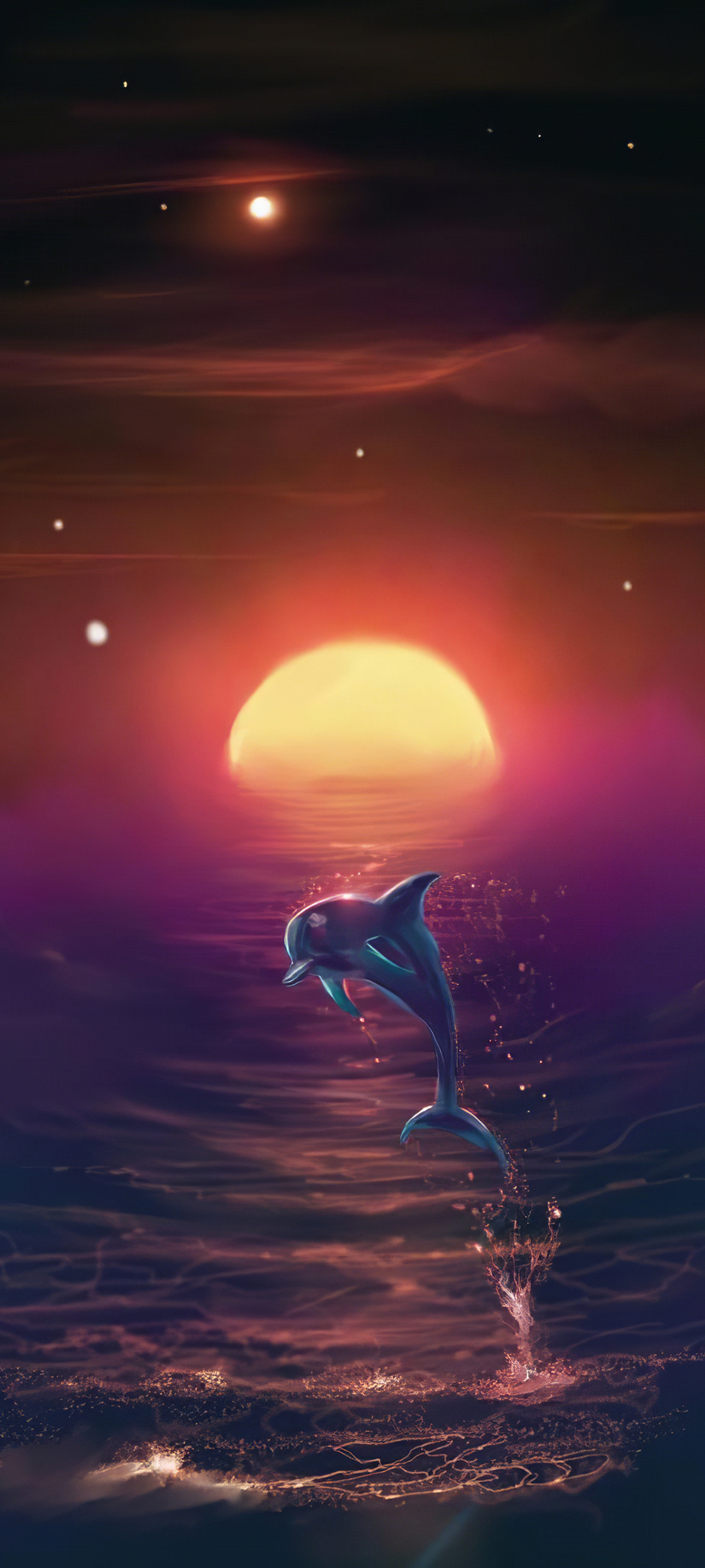 1167796 descargar fondo de pantalla delfin, fantasía, animales, horizonte, atardecer, puesta de sol, delfín, océano, animales de fantasía: protectores de pantalla e imágenes gratis