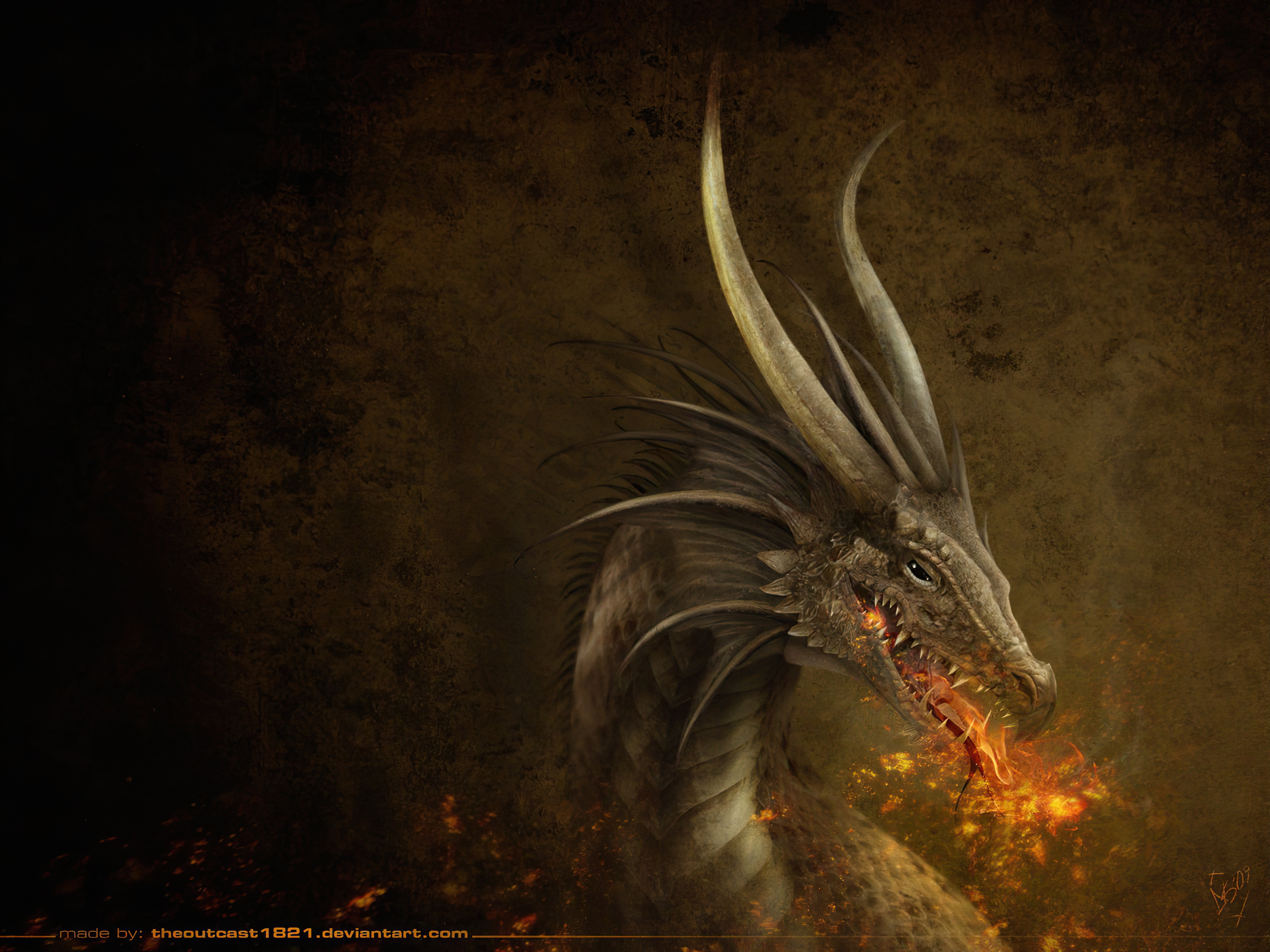 fantasy, dragon, fire, horns HD wallpaper