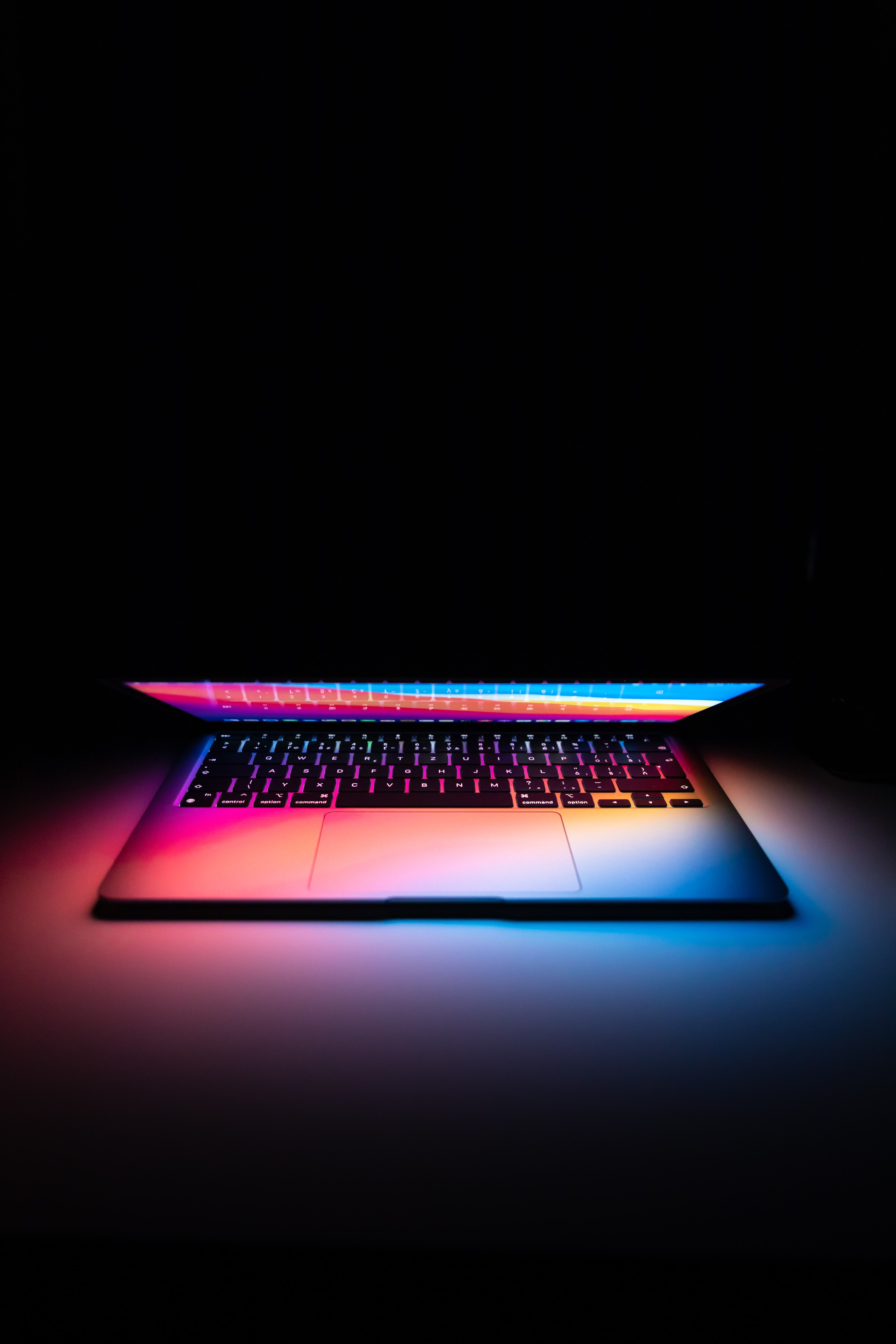 laptop, technology, technologies, dark, multicolored, backlight, motley, illumination, notebook