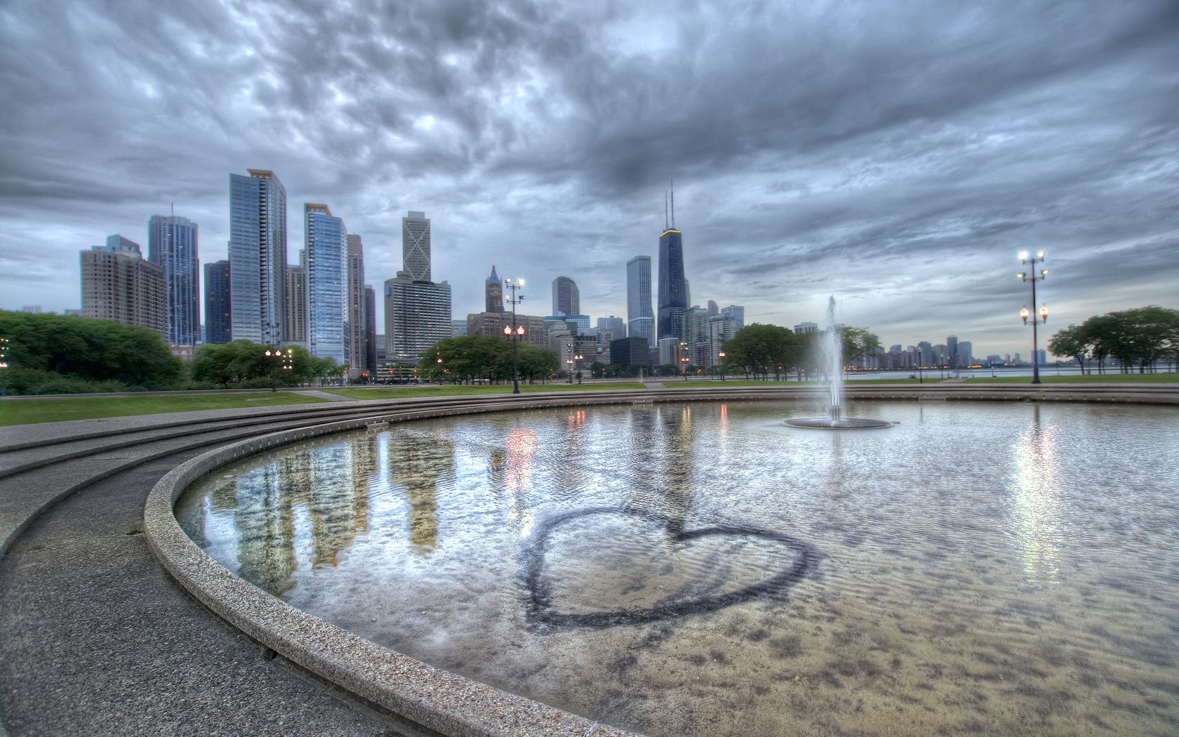 chicago, cities, fountain, building, hdr, illinois