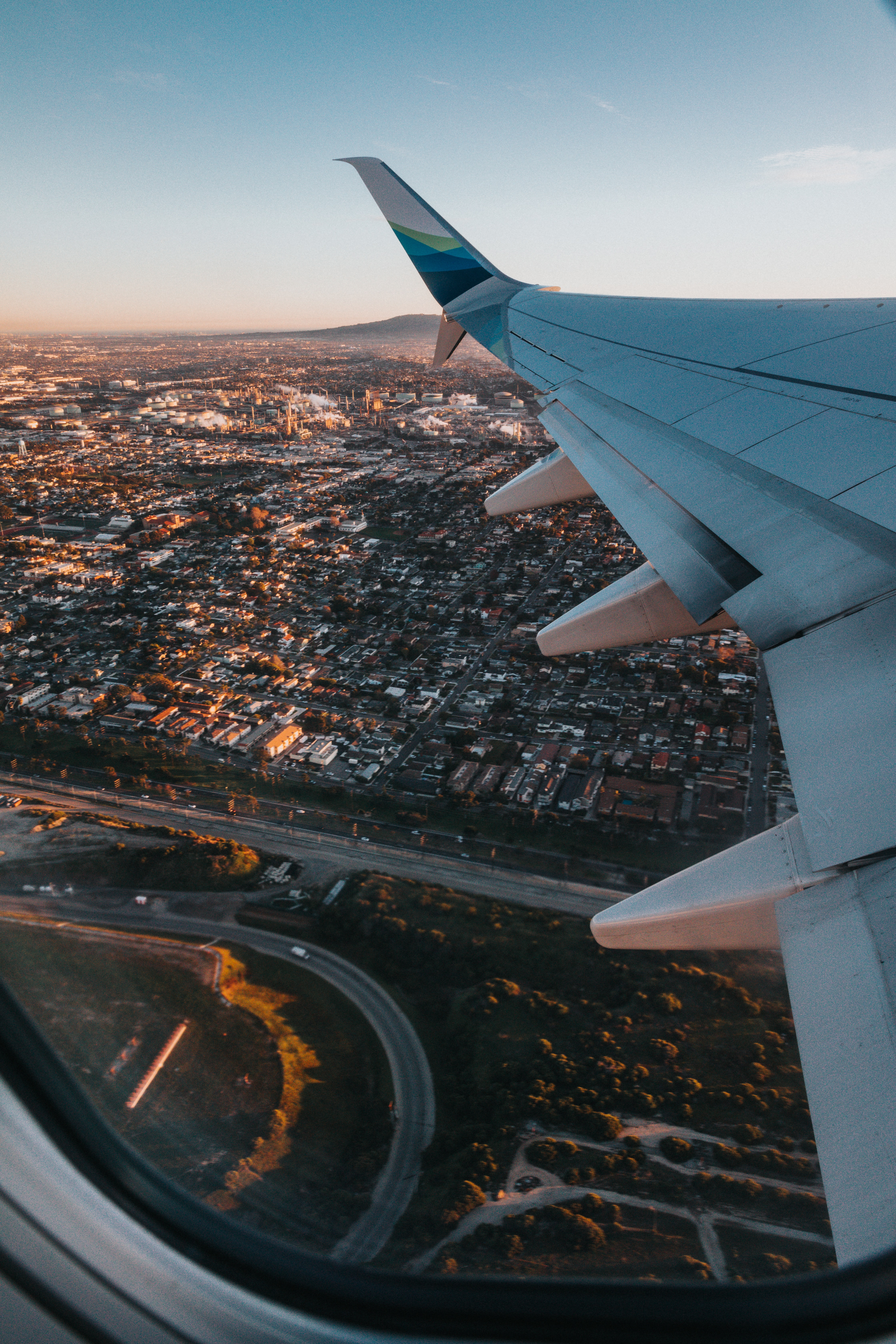 review, wing, plane, miscellaneous, airplane, city, view from above, miscellanea, overview UHD