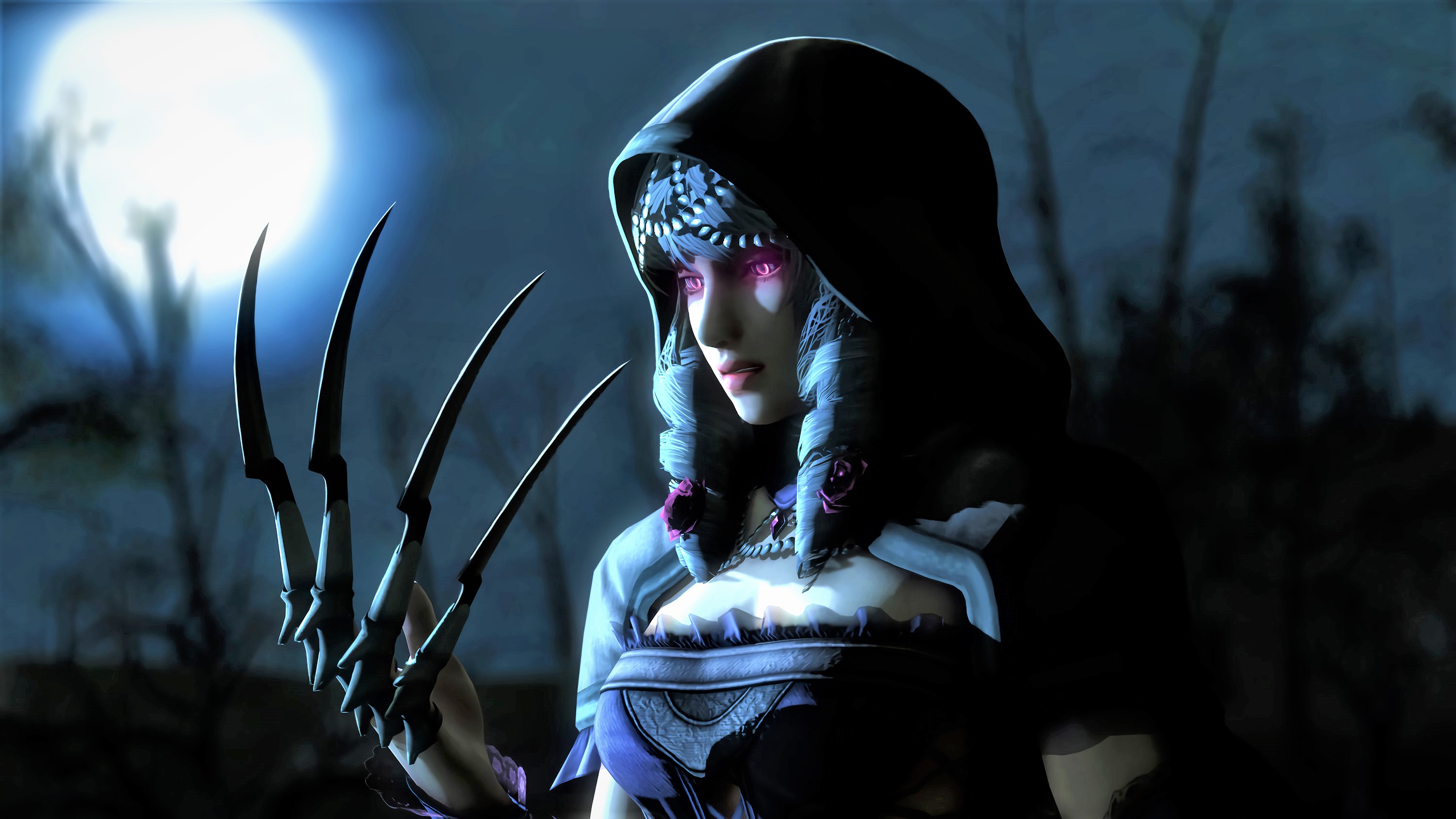 video game, soulcalibur, blade, claws, fantasy, moon, night 8K