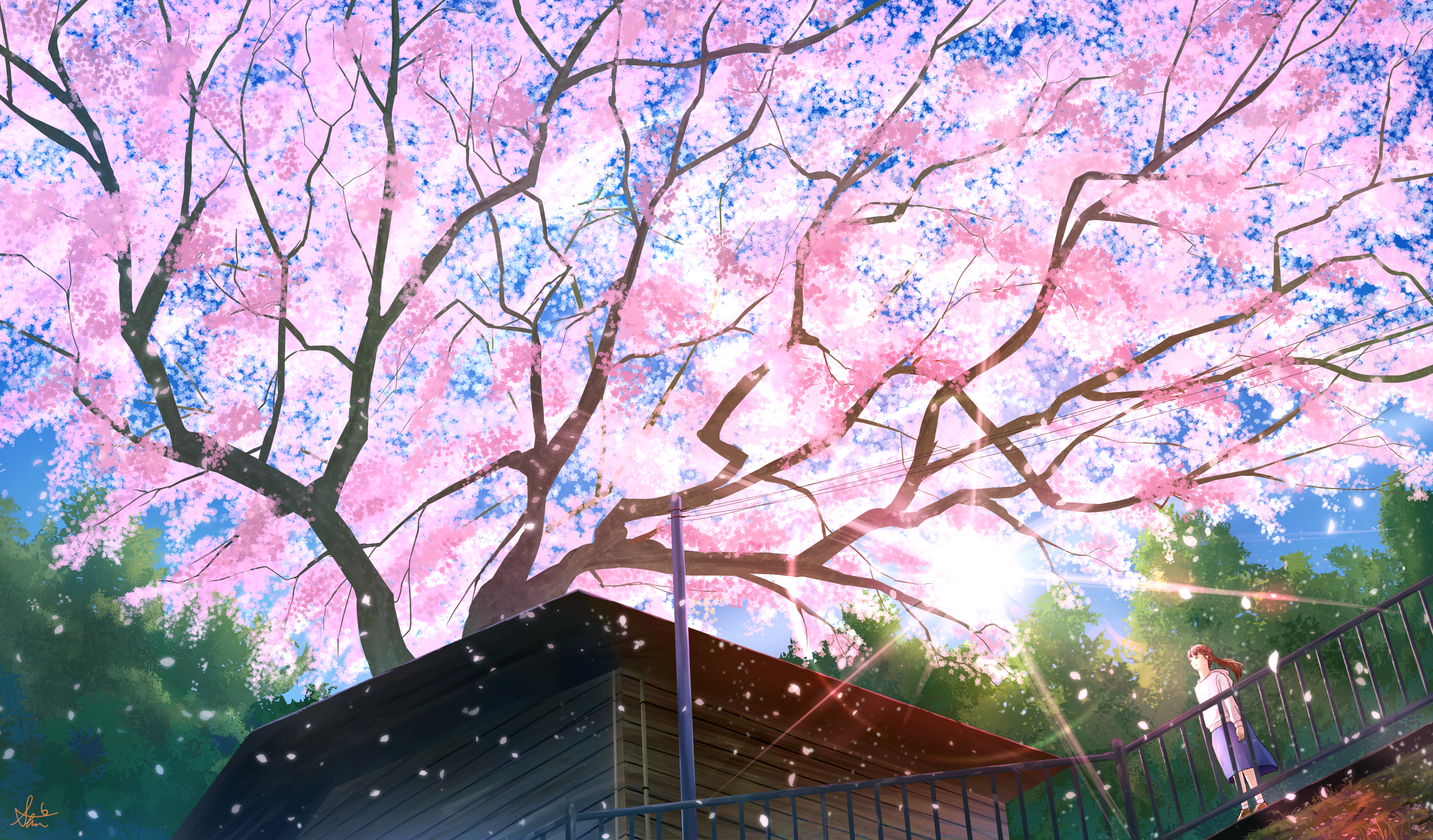 prompthunt anime painting of downtown new york city sakura trees cherry  blossom petals light snow