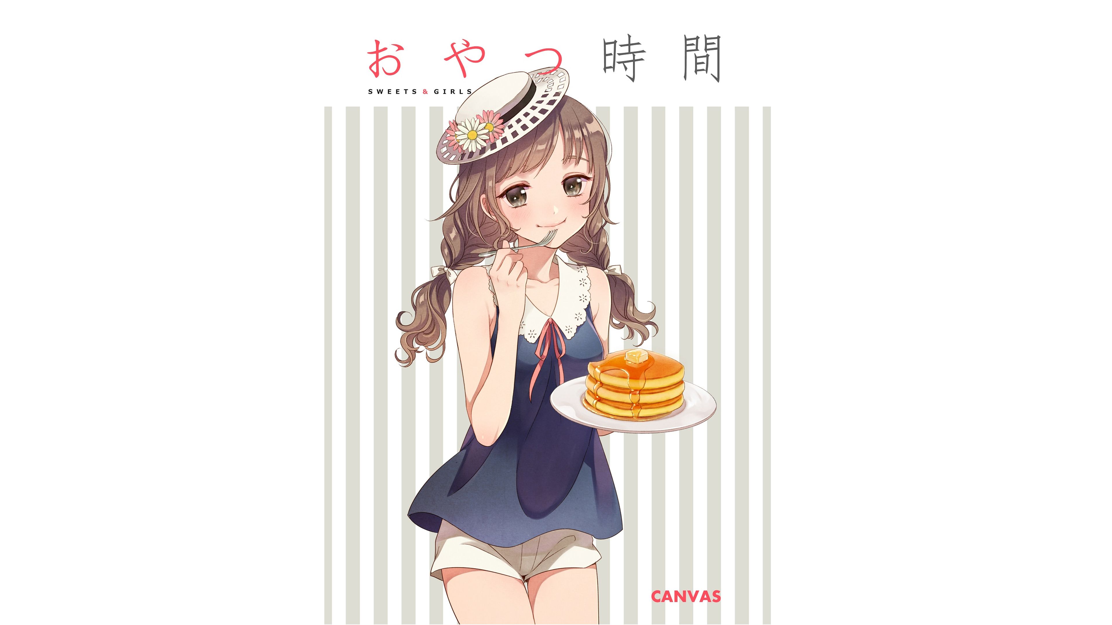 Anime girl with Pancakes on her head