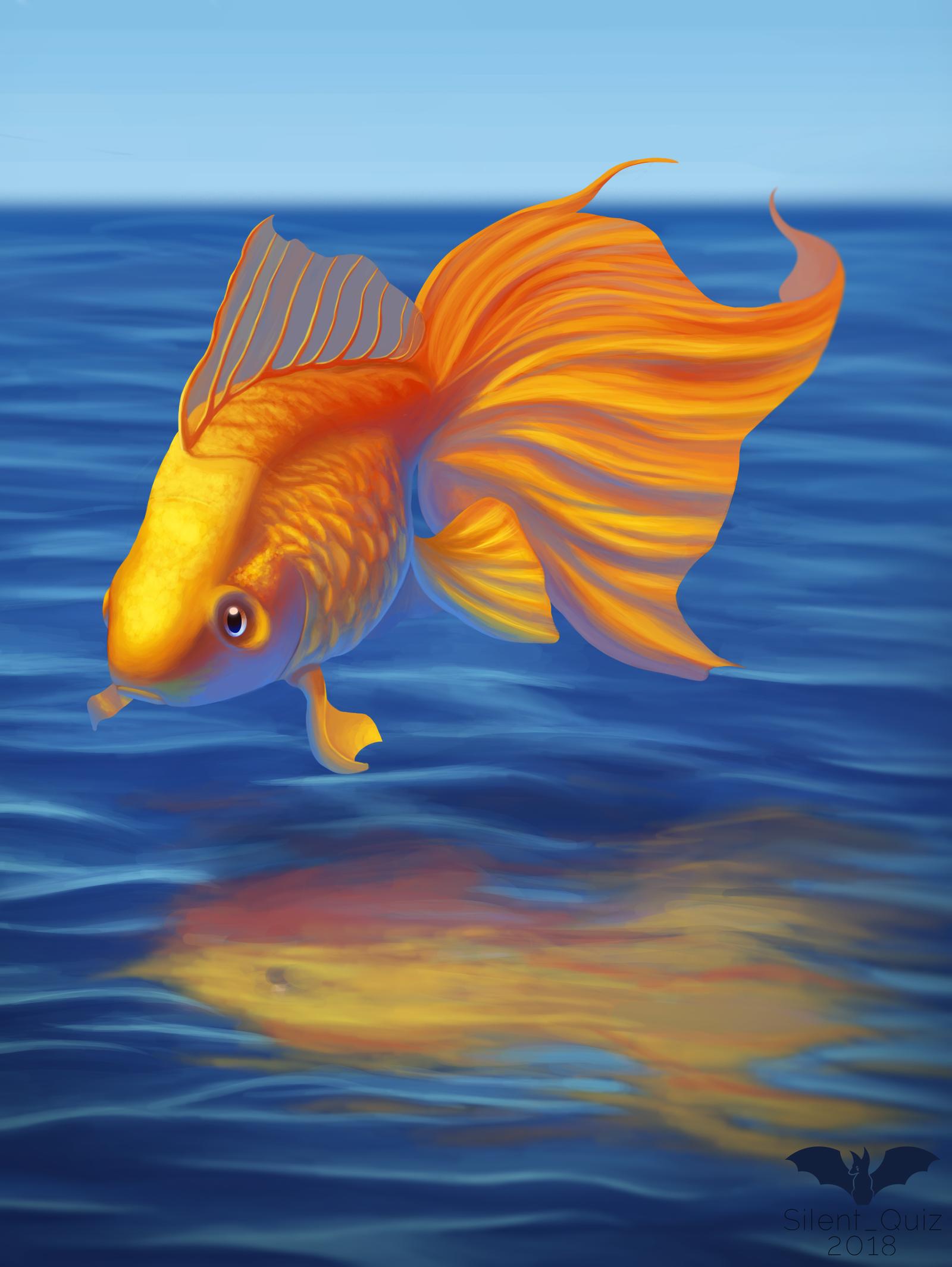 Handy-Wallpaper Goldfisch, Ein Fisch, Wasser, Kunst, Fisch kostenlos herunterladen.
