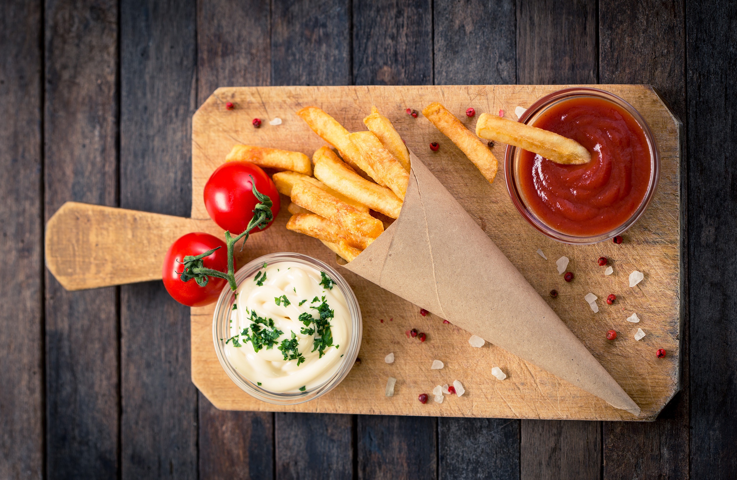 food, potato, french fries, sauce, tomato download HD wallpaper