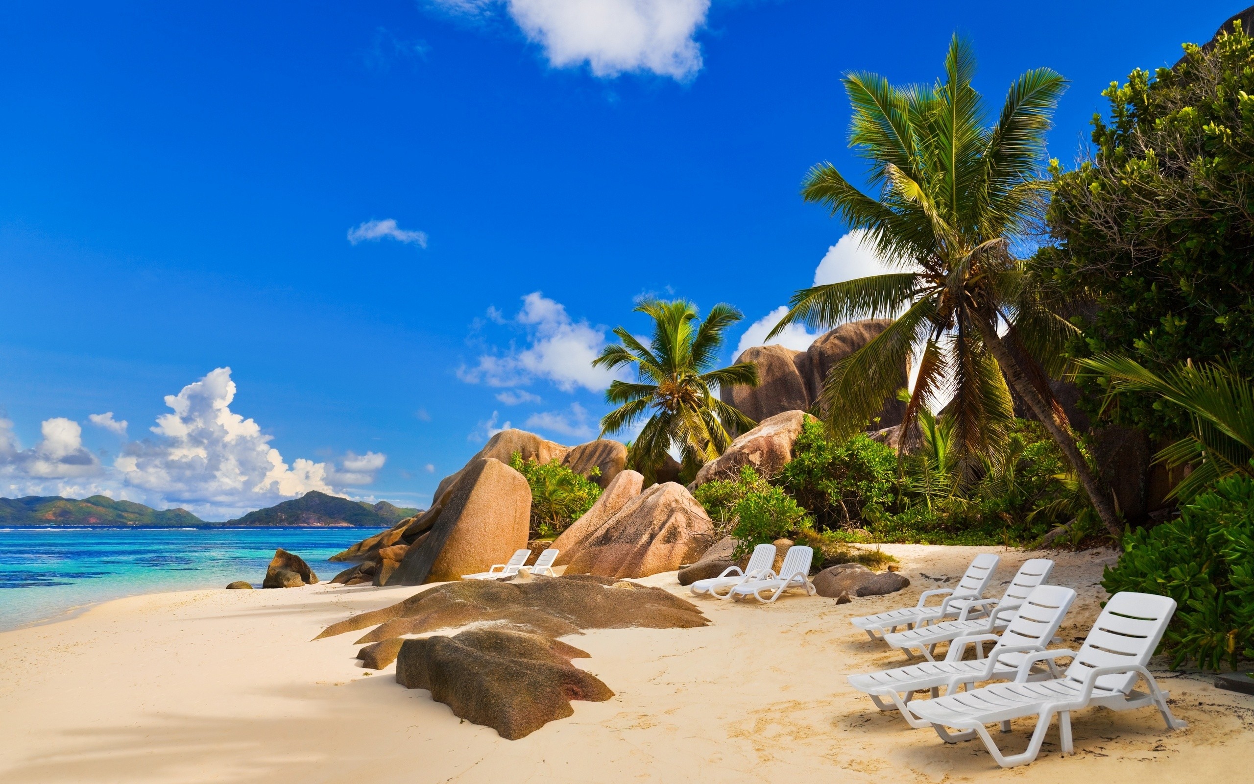 sand, beach, palm tree, tropical, seychelles, photography, chair, ocean, tree
