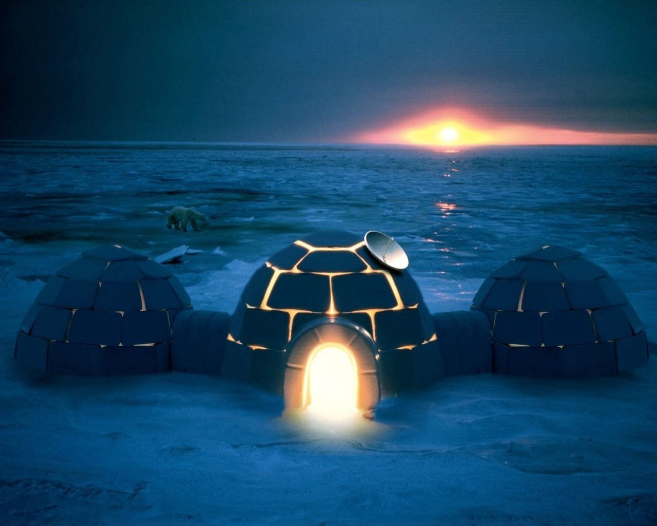 igloo, light, night, nature, shine, north pole, dwelling Free Stock Photo