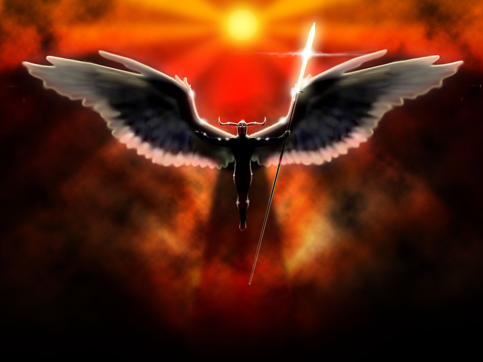 fantasy, angel warrior, fallen angel, spear, wings